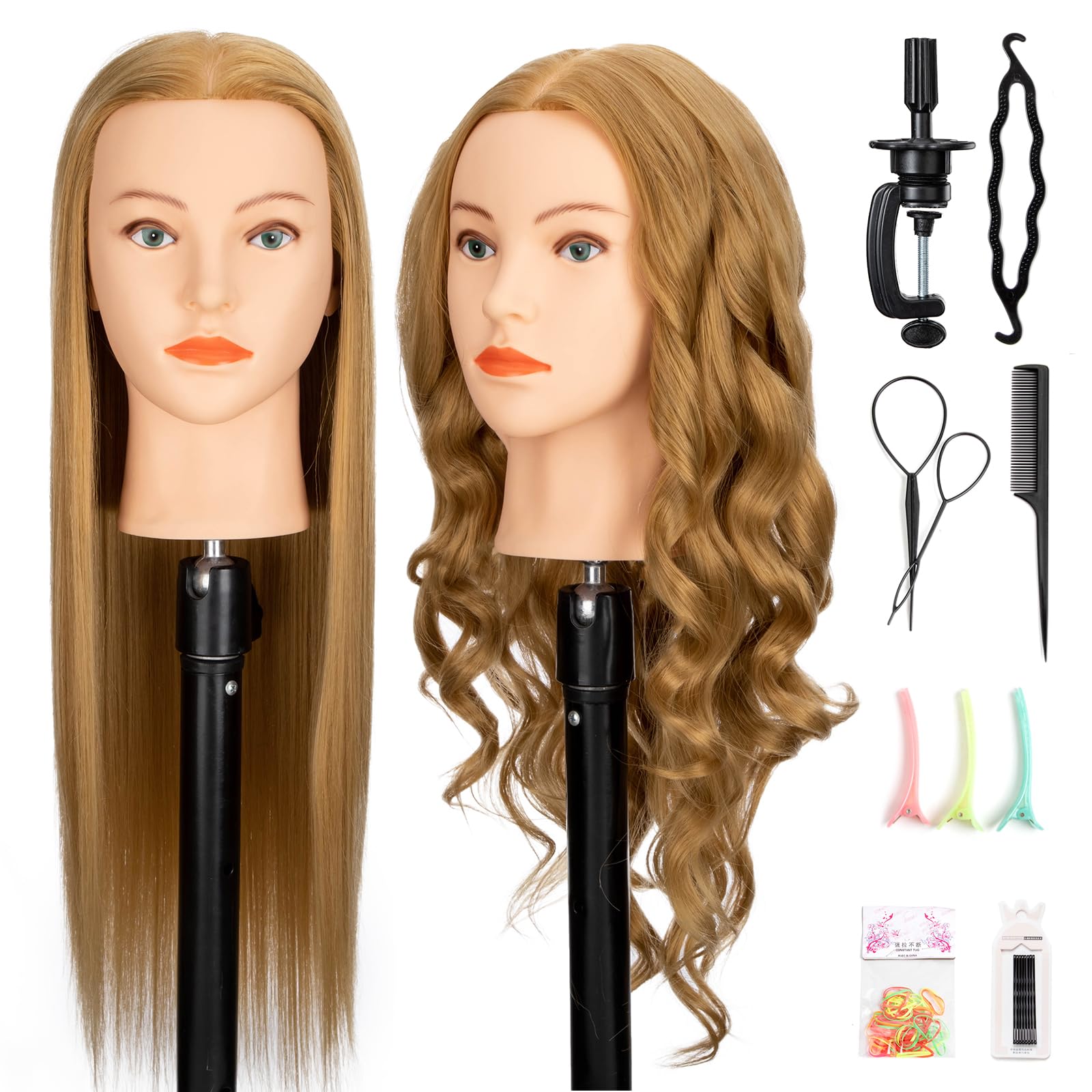 White Smoke Mannequin Head 80% Human Hair Cosmetology Mannequin Head Practice Hairstyles Training Head for Hairdresser(#27 Light Brown)