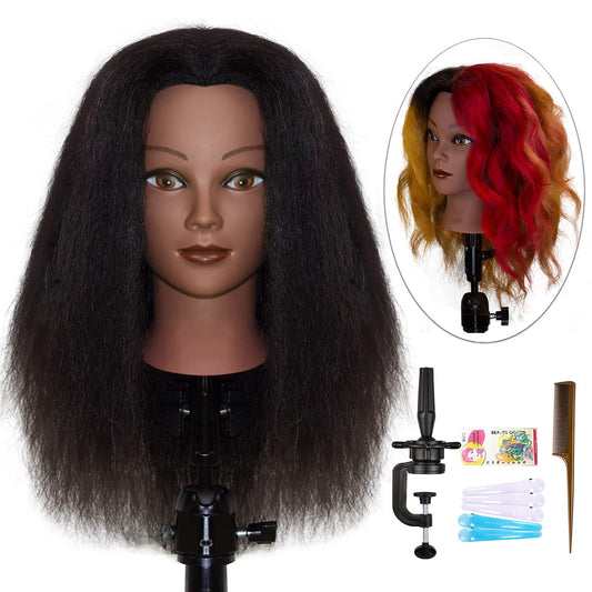 White Smoke JMHAIR Mannequins Head 16" 100% Real Hair For Manual Braiding Styling Practice Hairdresser School Manikin Head Curling Dyeing Hairdresser Cosmetology Doll Head Training Head- Female Black