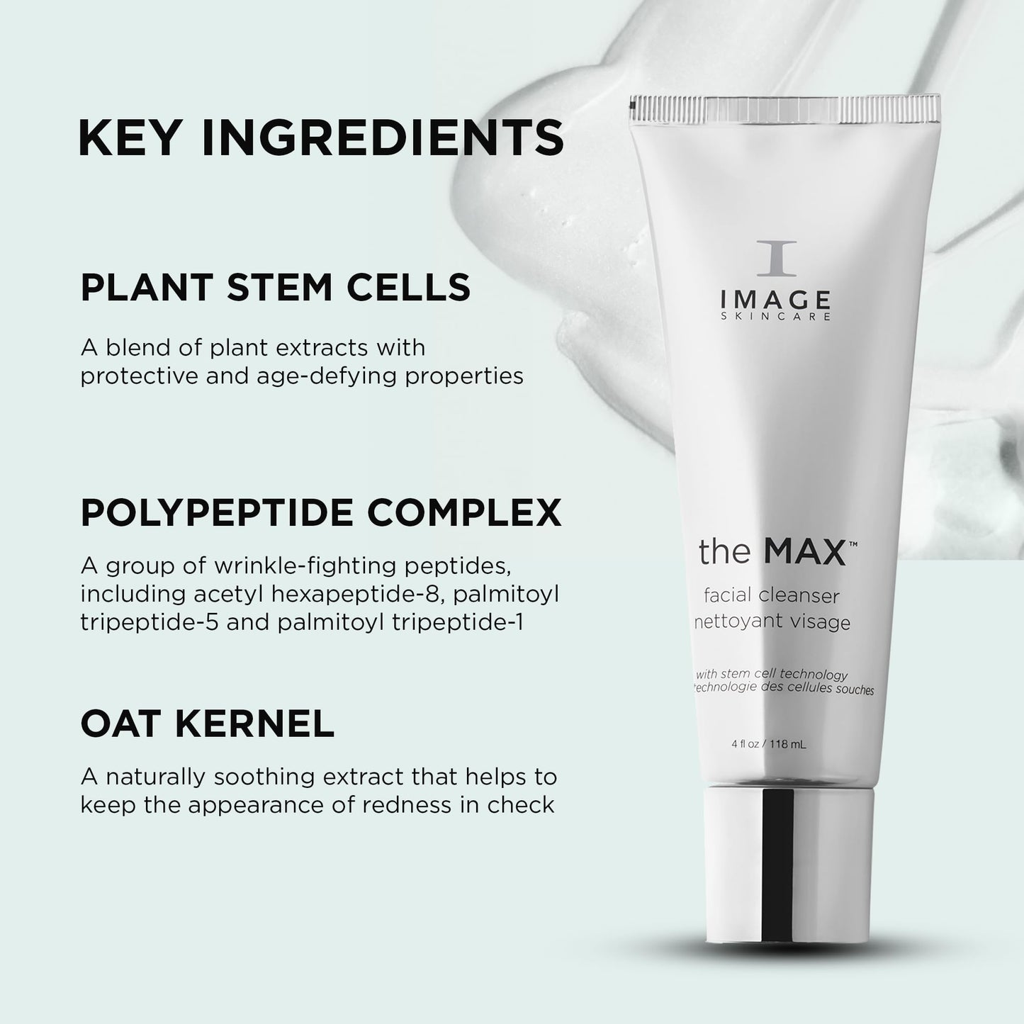 Lavender IMAGE Skincare, the MAX Facial Cleanser, Silky Face Wash with Peptides for Youthful Looking Skin, 4 fl oz