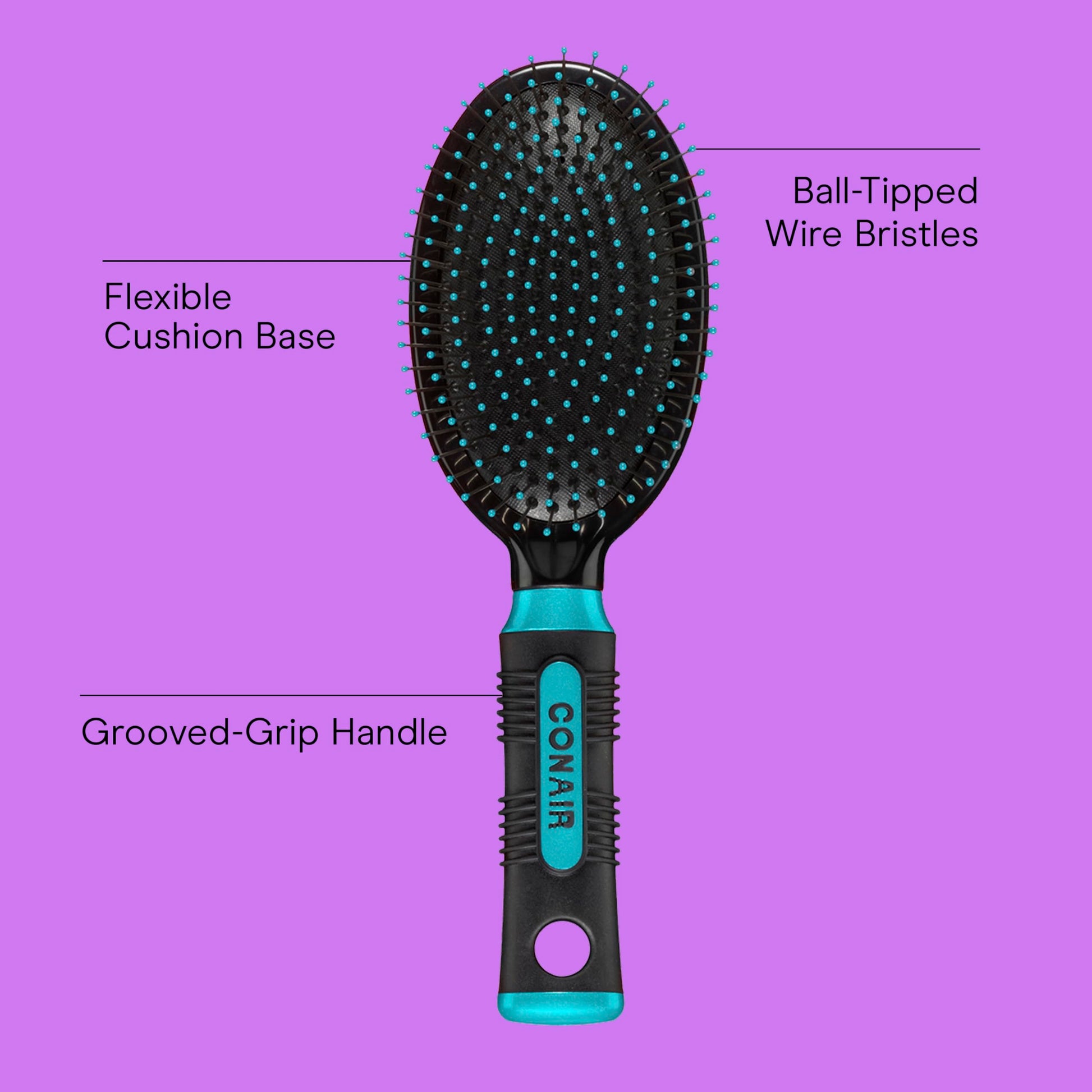 Violet Conair Salon Results Hair Brush, Detangling Hair Brush for Men and Women, For All Hair Types, Metal Bristles and Cushion Base