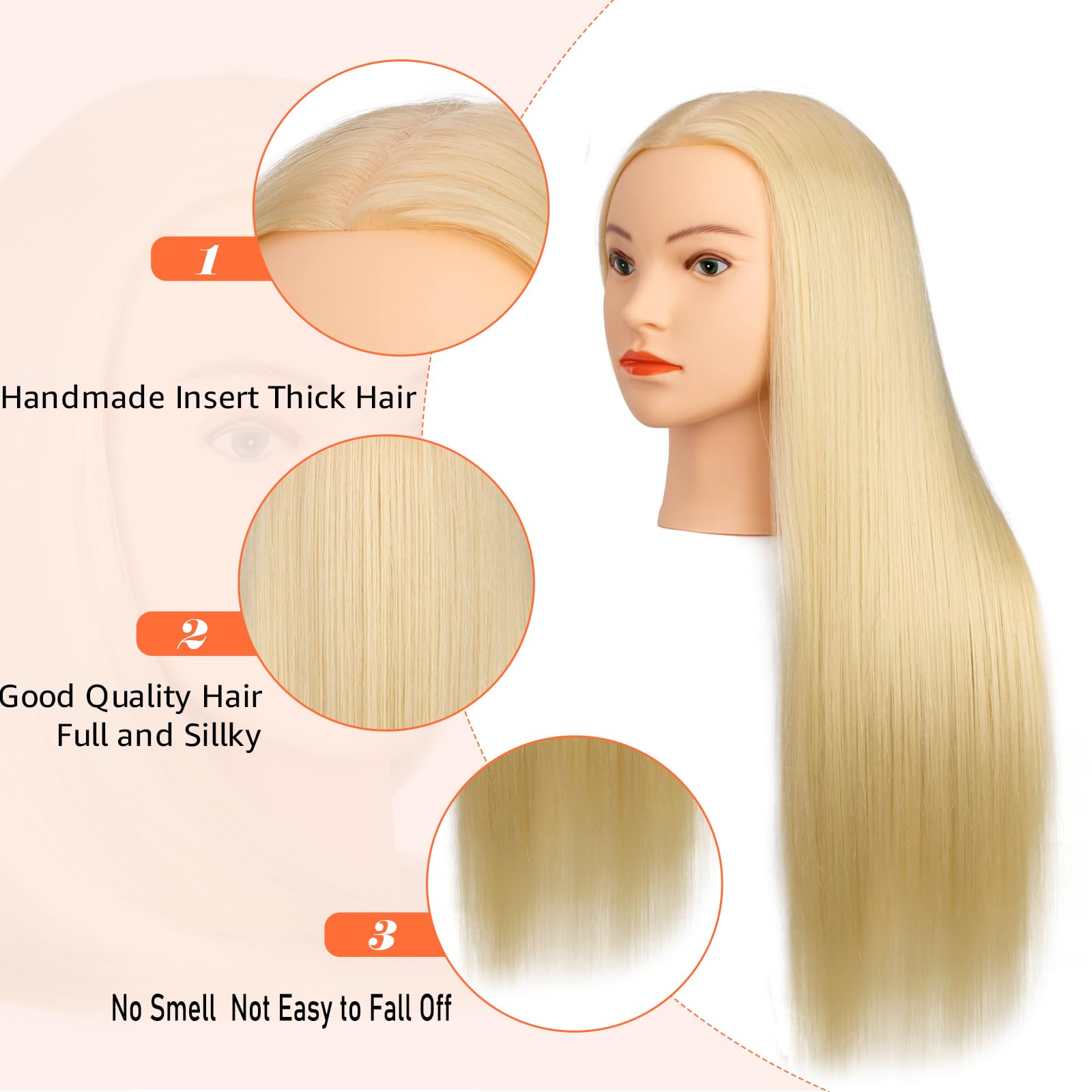 White Smoke 26-28''Mannequin Head 80% Human Hair, Cosmetology Mannequin Head Hairdressers Practice Braiding Doll Head for Hair stly (#613 Blond)