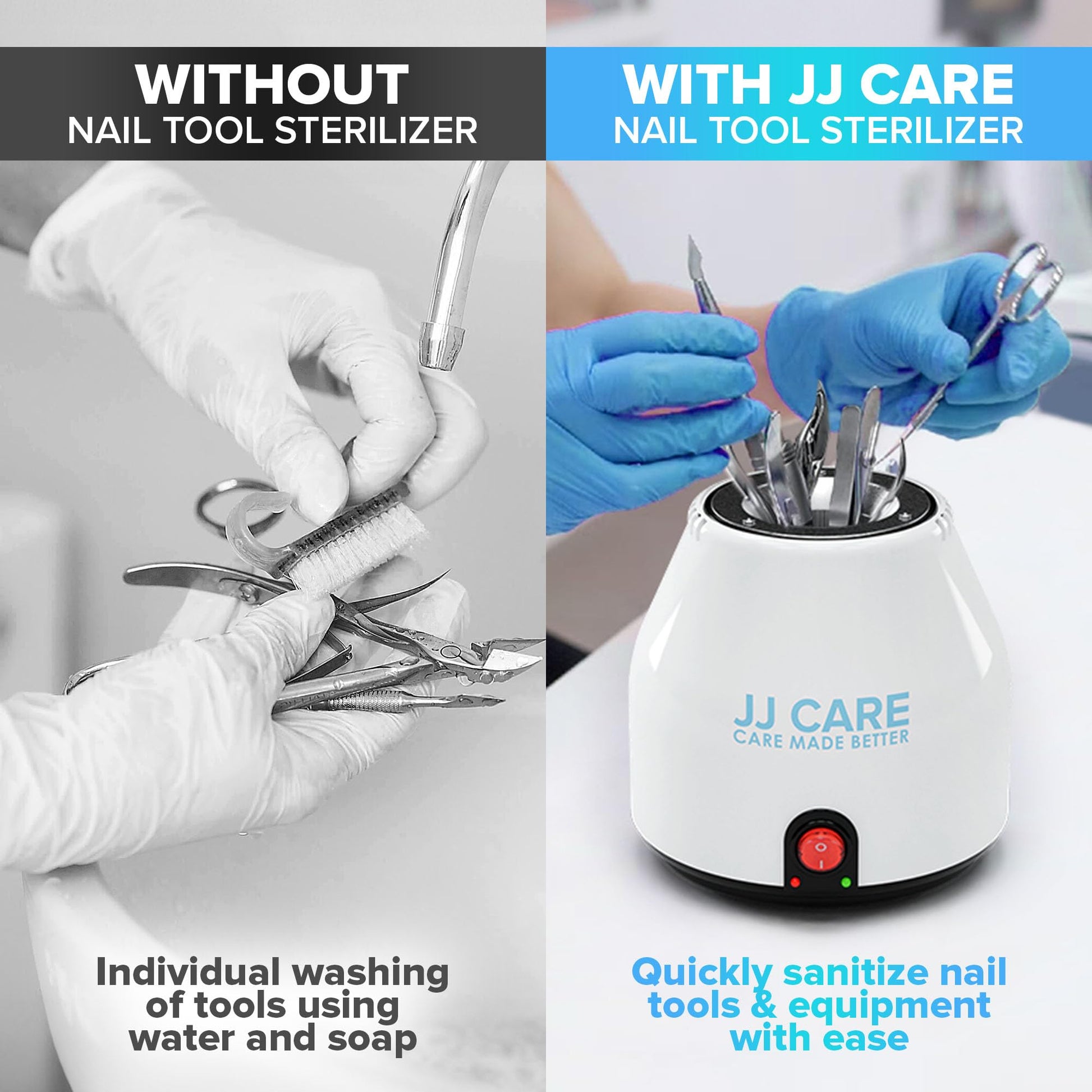 Light Gray JJ CARE Nail Tool Sterilizer with Glass Beads | Implement Tweezer Disinfectant Container | Salon & Manicure Disinfectant Jar Small