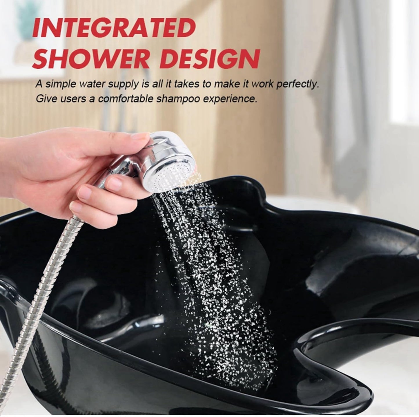 Black SalonMax Portable Shampoo Bowl with Electric Pump, Plastic Shampoo Unit with 2 Bucket and Drain Hoses, Basin Height Adjustable Portable Salon Sink for Home Salon Use