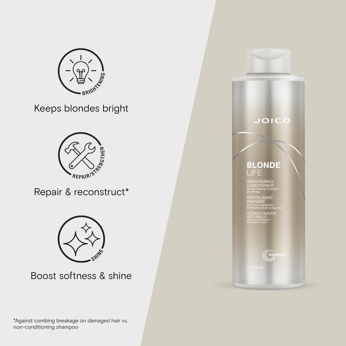 Lavender Joico Blonde Life Brightening Conditioner | For Blonde Hair | Illuminate Hydration & Softness | Add Softness & Smoothness | Sulfate Free | With Monoi & Tamanu Oil | 33.8 Fl Oz