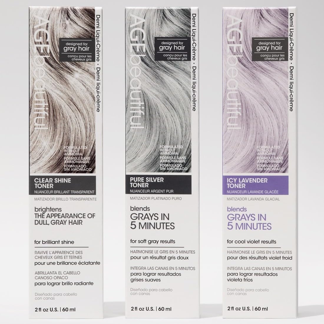 Lavender AGE beautiful Pure Silver Demi Liqui-Creme 5-Minute Toner | Blend & Enhance Gray Hair with Soft Gray Tones | Neutralize Yellow Tones | Professional Salon Color