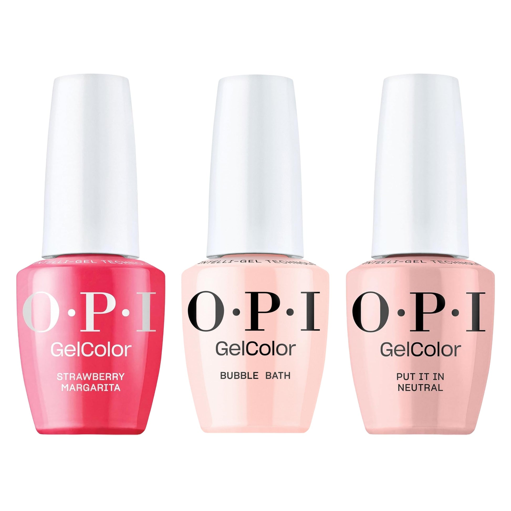 White Smoke OPI GelColor Iconic Pink Shades Gel Nail Polish Trio Bundle | Strawberry Margarita + Bubble Bath + Put It in Neutral Crème UV Cure Gel Polish Colors
