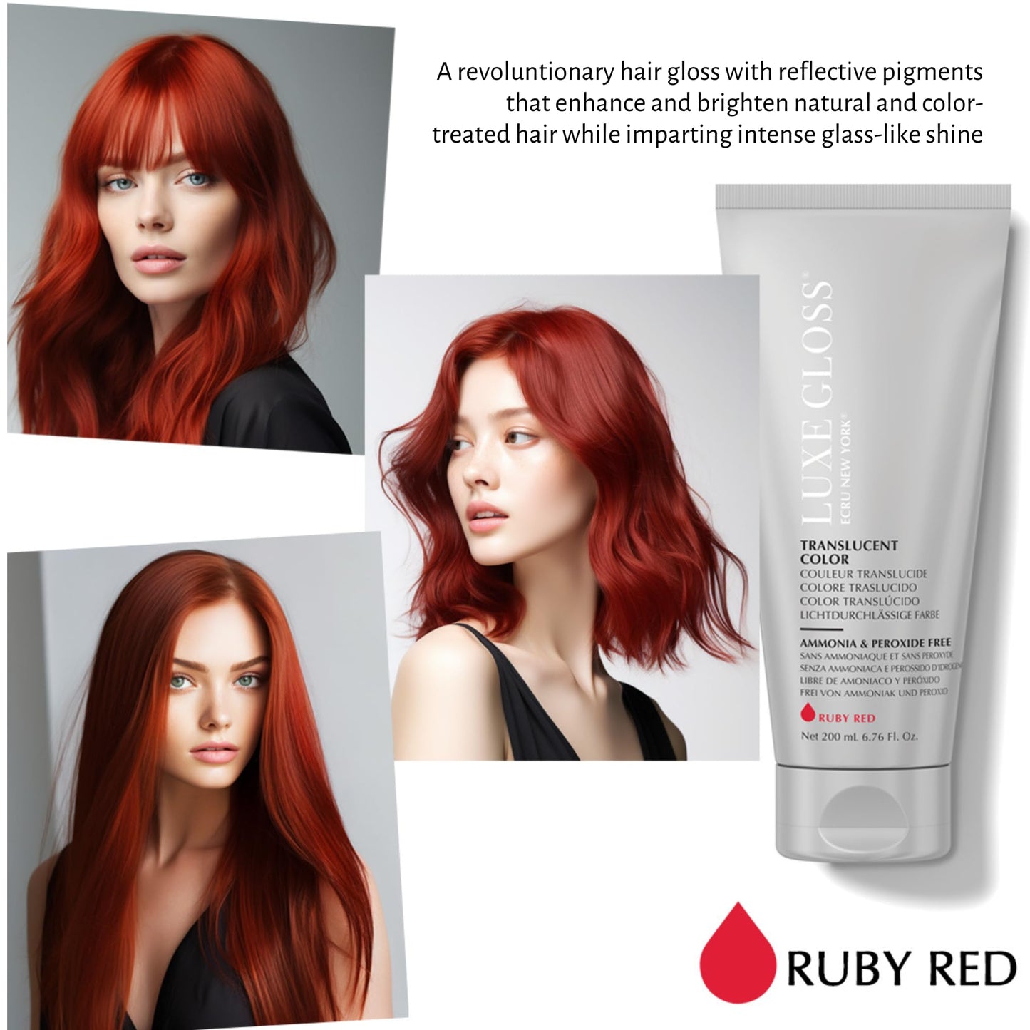 White Smoke ECRU New York LUXE GLOSS Hair Gloss for Enhanced Color and Glass-Like Shine, Ruby Red