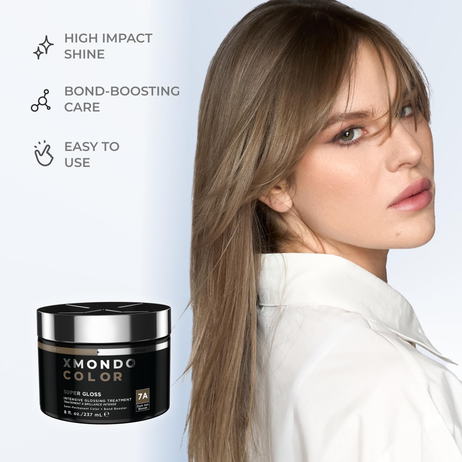 White Smoke XMONDO Color Dark Ash Blonde Color Depositing Mask & Semi-Permanent Hair Dye Super Gloss Infused with Bond Boosters for Nourishment, Revitalize & Repair, Vegan Formula, 8 Fl Oz