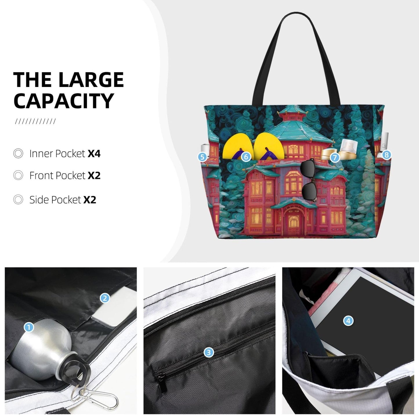 White Smoke JZMTY Enchanted Alcove Beach Travel Bag with Zipper for Spring Outings and Gym Use Sturdy Durable and Easy to Clean