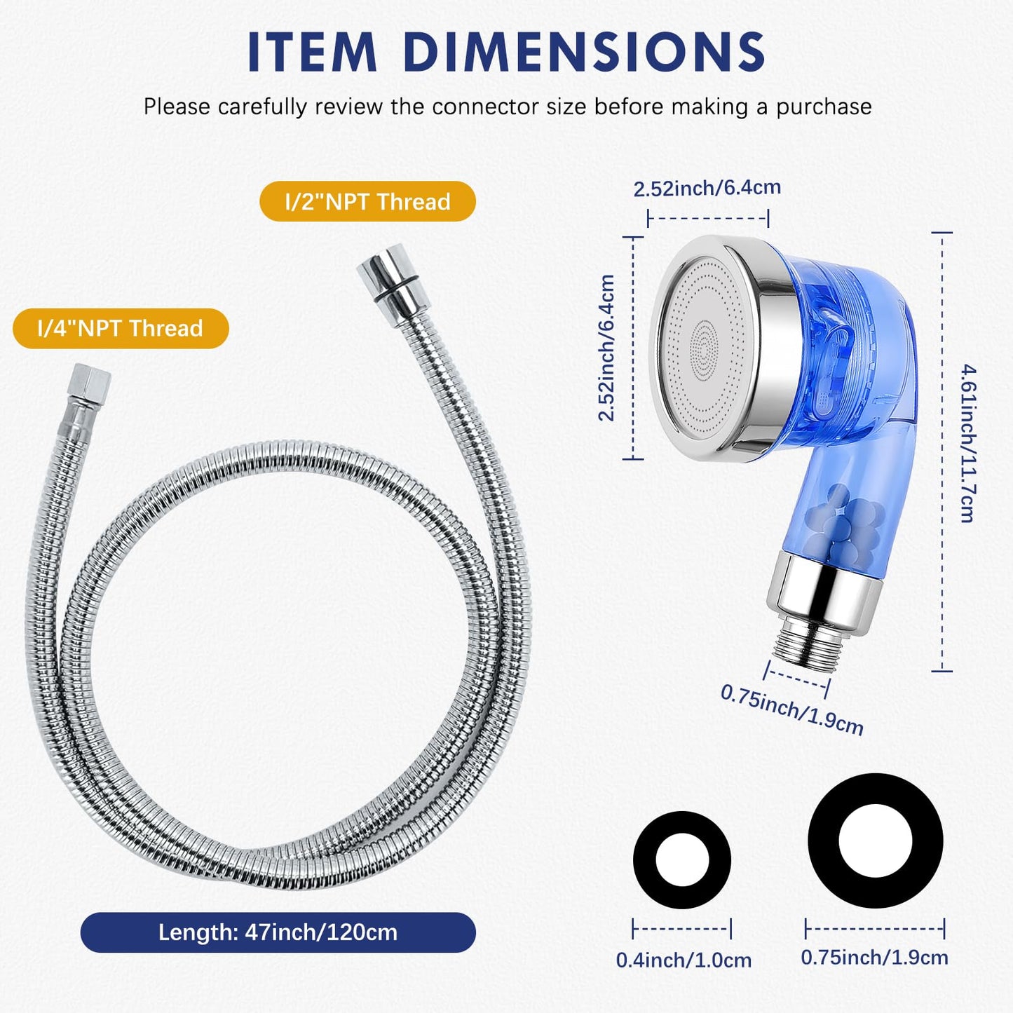 White Smoke LukLoy Blue Shampoo Bowl Sprayer Head with Filter, 1/4" Nut Shampoo Bowl Hose(Stainless Steel Material) for Portable Salon Sink, 3 Sprayer Modes & High Pressure
