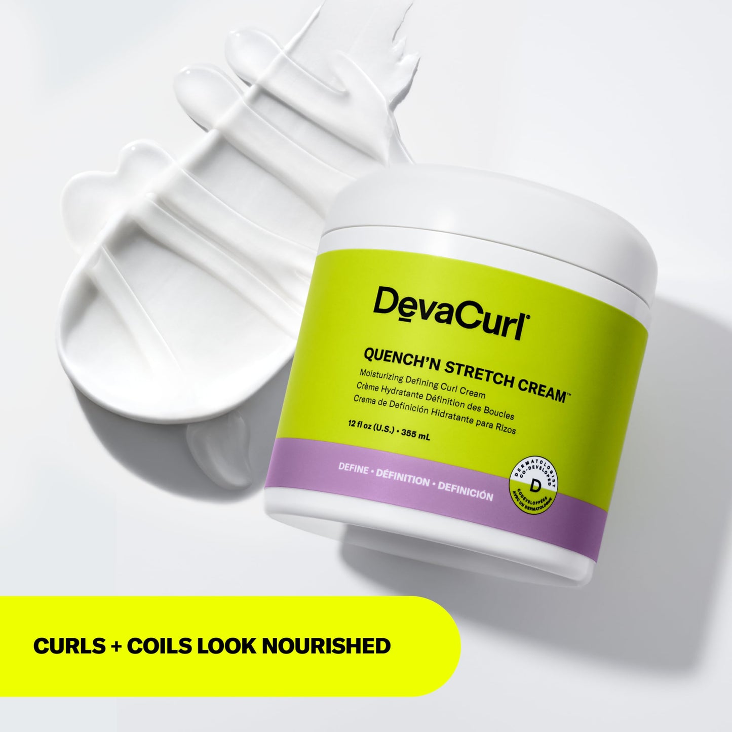 Lavender DevaCurl Quench'n Stretch Cream Mositurizing Defining Curl Cream, 12 oz | Improves Curl Definition | Non-Crunchy | Non-Stiff