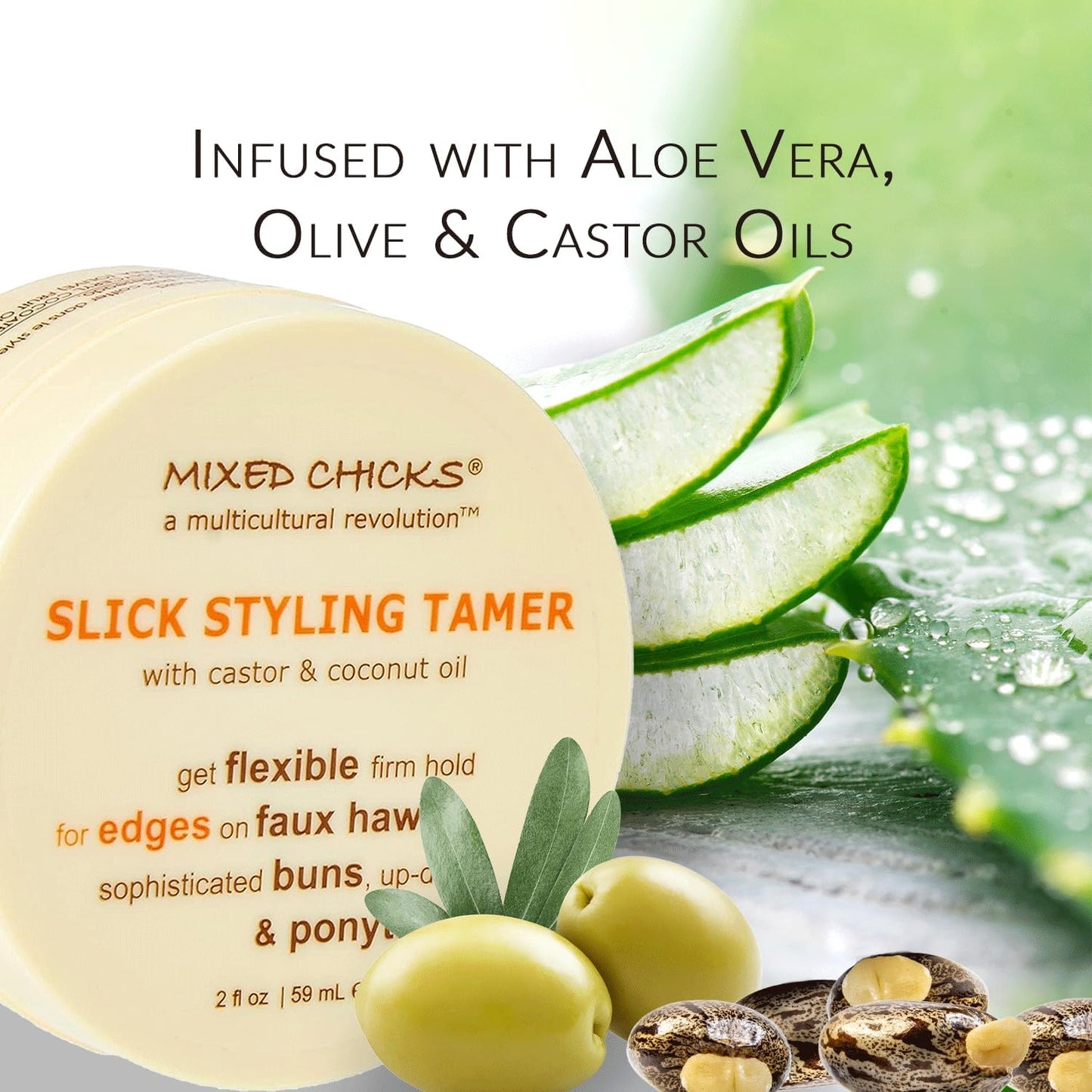 White Smoke Mixed Chicks Slick Styling Tamer-Edge Tamer with Castor and Coconut Oil, 2 fl. oz.