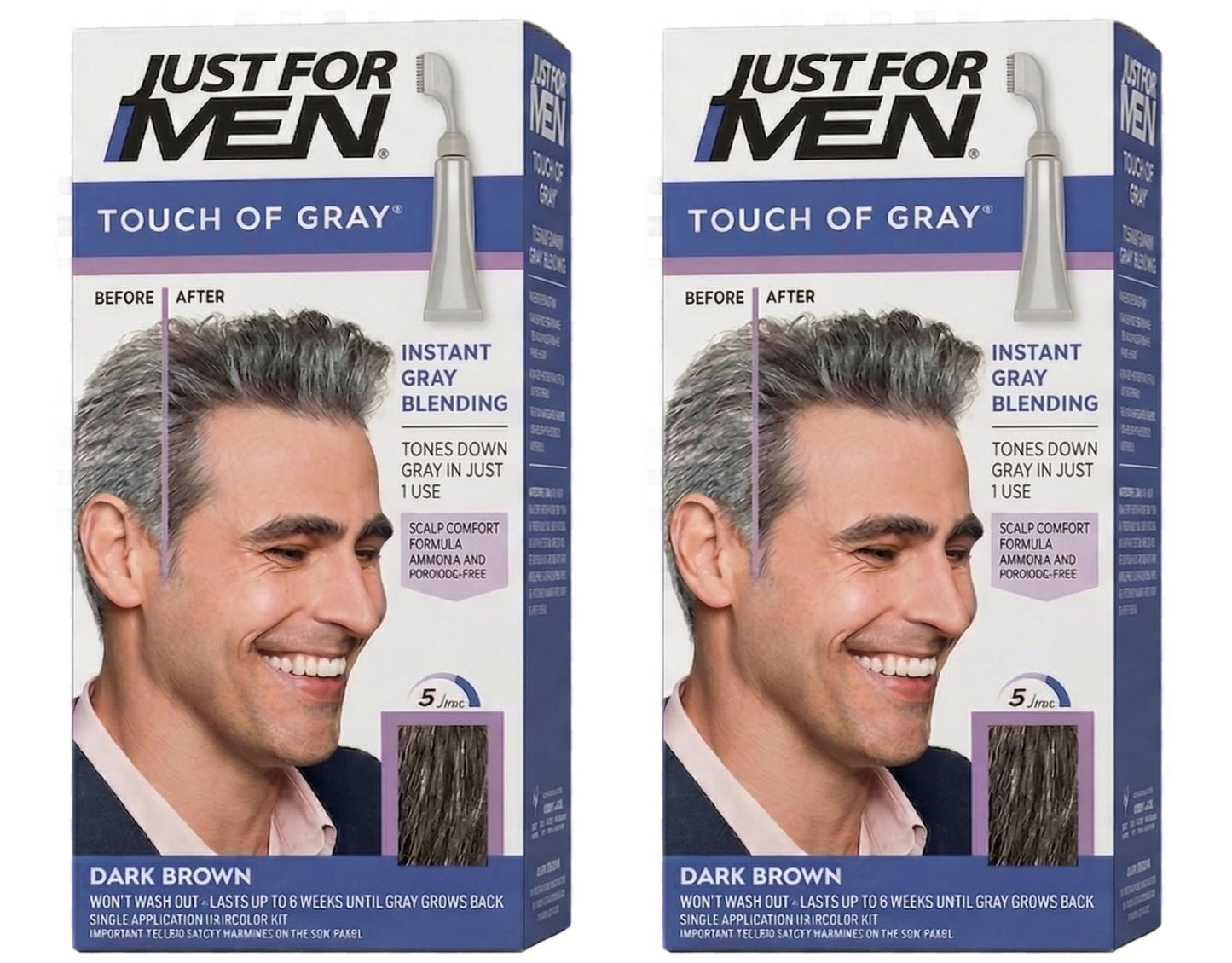 White Smoke JUST FOR MEN Touch of Gray Hair Treatment T-45 Dark Brown, 2 Pack