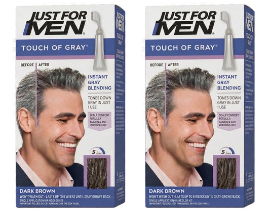 White Smoke JUST FOR MEN Touch of Gray Hair Treatment T-45 Dark Brown, 2 Pack