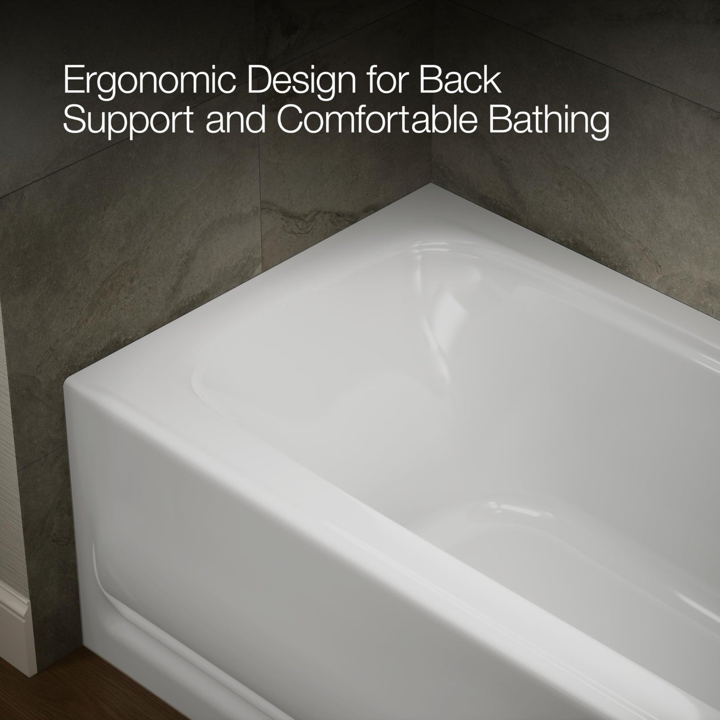 Gray KOHLER 1150-RA-0 Bancroft 60" x 32" Acrylic Alcove Bathtub with Integral Flange and Right Hand Drain, Integral Apron, White