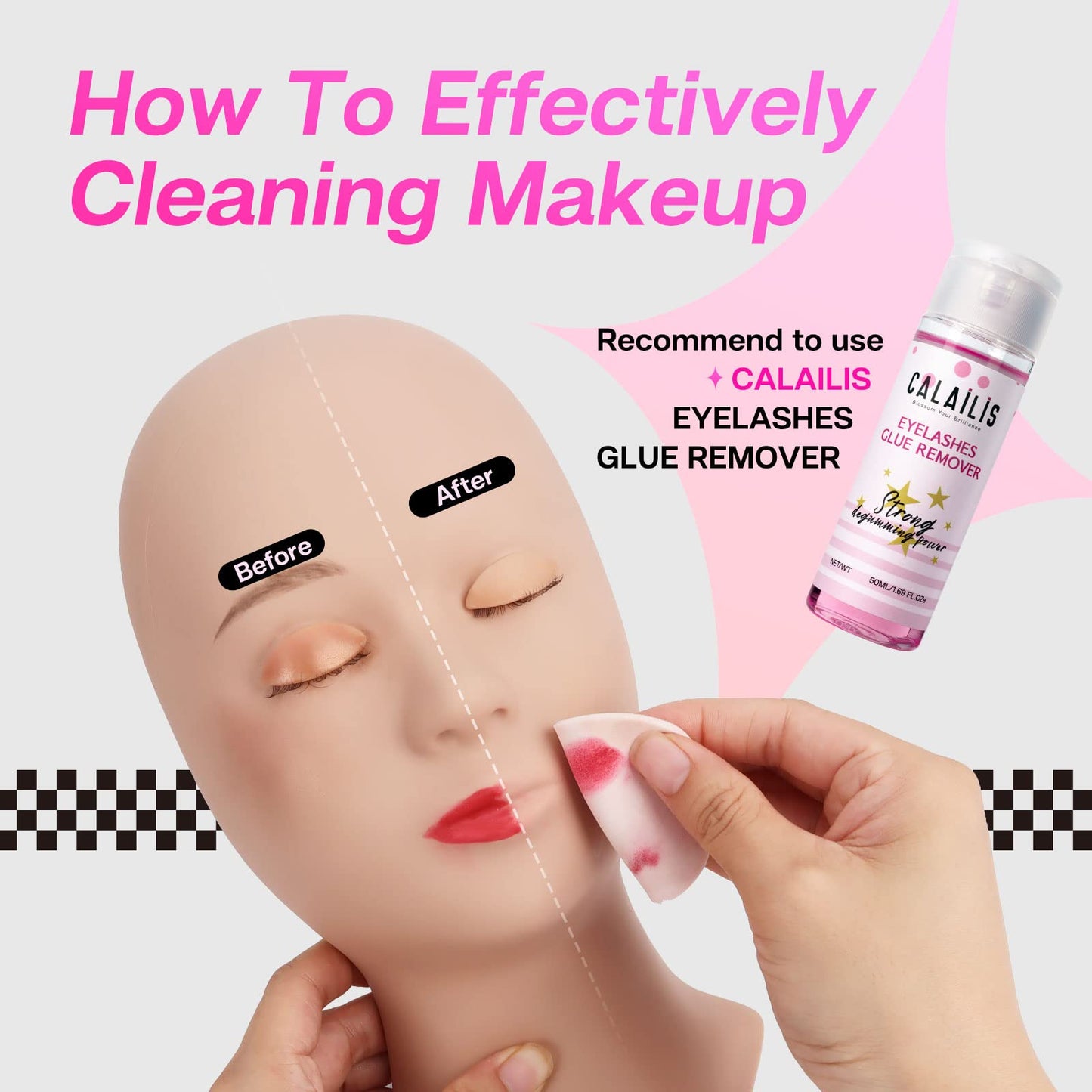Lavender Lash Mannequin Head, CALAILIS Mannequin Head, Eyelash Extension Mannequin Head, Doll Head for Lash Extensions, Eyelash Mannequin Head with 4 Pairs Removable Eyelids (Skin Colour)