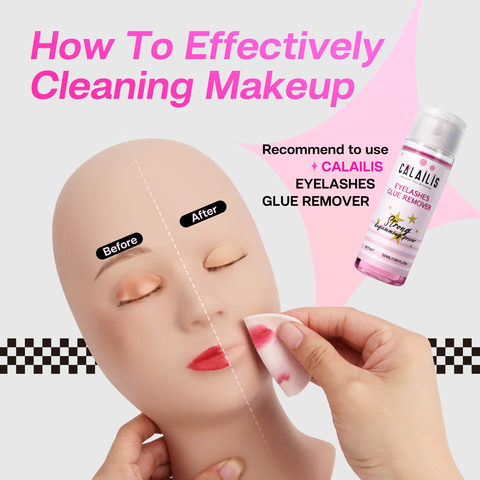 Lavender Lash Mannequin Head, CALAILIS Mannequin Head, Eyelash Extension Mannequin Head, Doll Head for Lash Extensions, Eyelash Mannequin Head with 4 Pairs Removable Eyelids (Skin Colour)