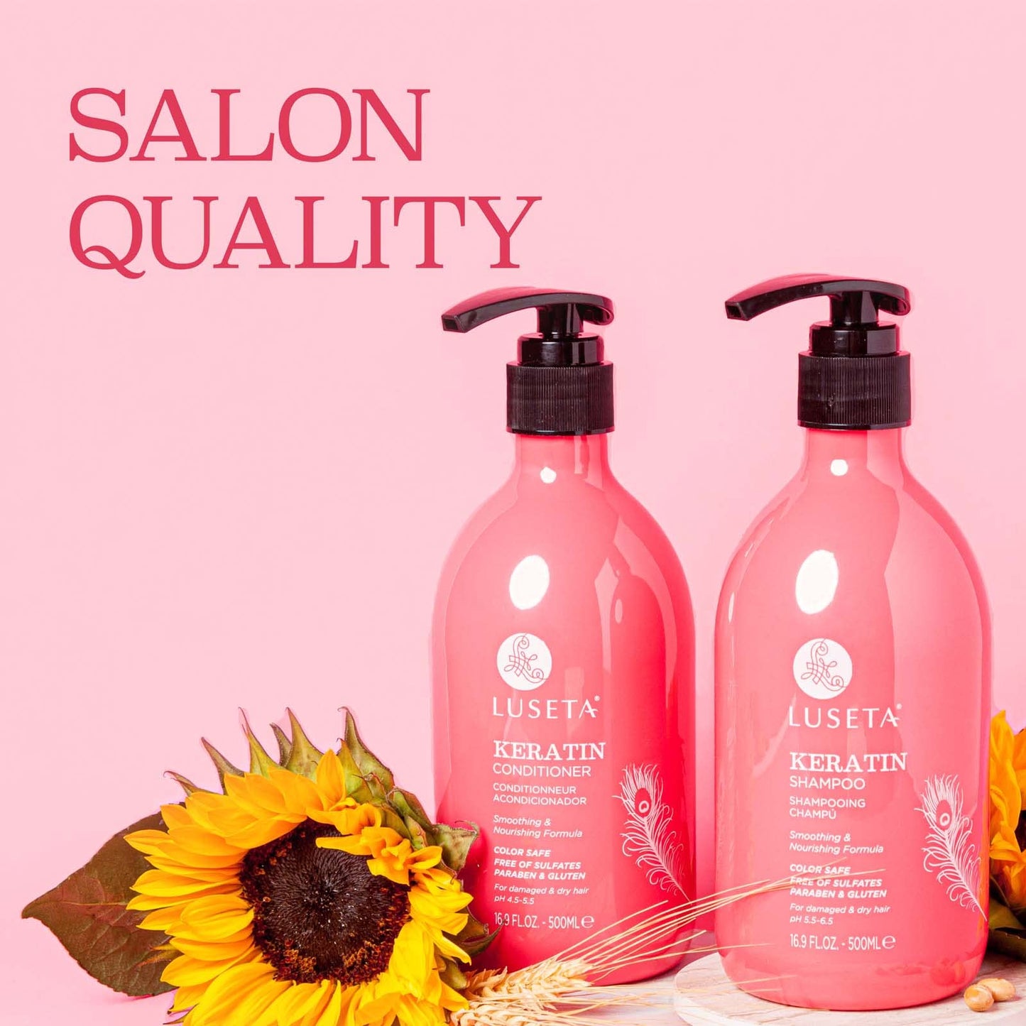 Pink Luseta Keratin Shampoo and Conditioner for Color Treated Damaged & Dry Hair, Keratin Hair Treatment for Smoothing, Nourishing & Strengthening, Color Safe, Free of Sulfates and Gluten 2 X 16.9Oz