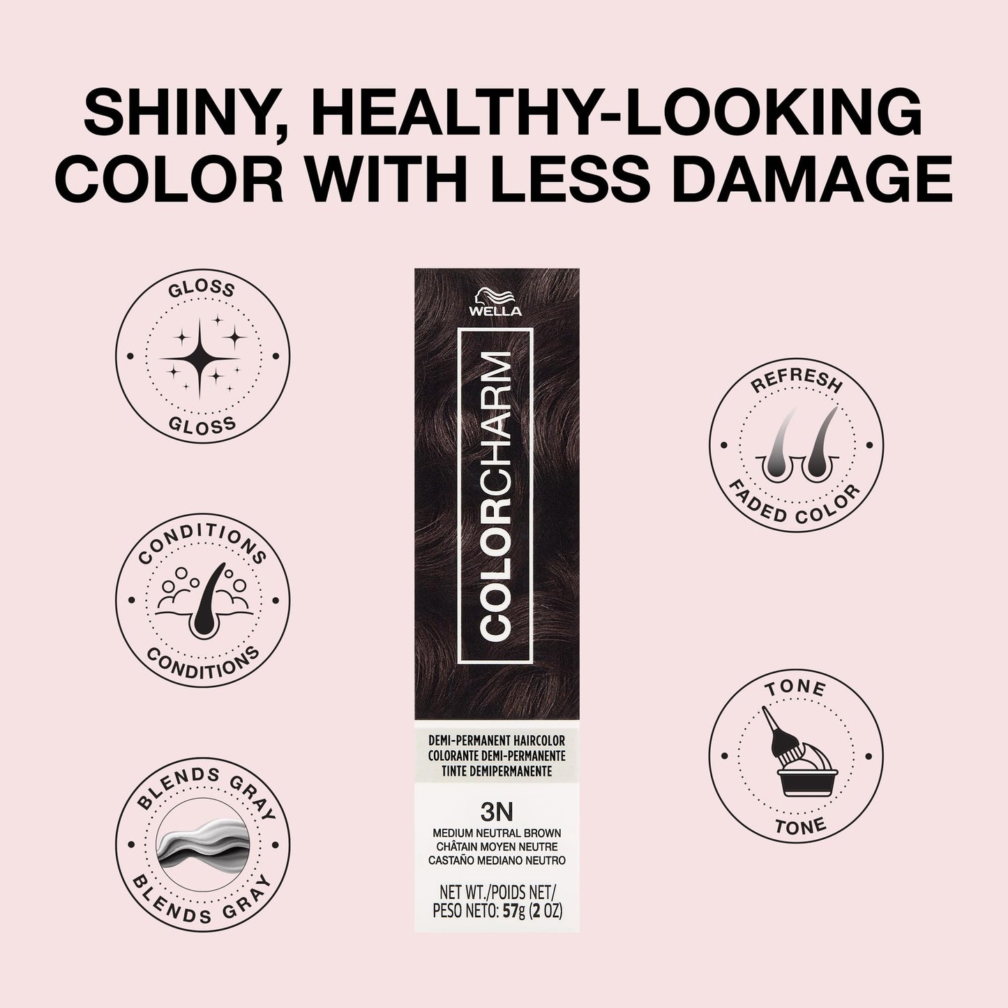 Misty Rose COLORCHARM Demi Permanent Hair Color 3N Medium Neutral Brown Gloss, Refresh and Tone 2 Fl Oz