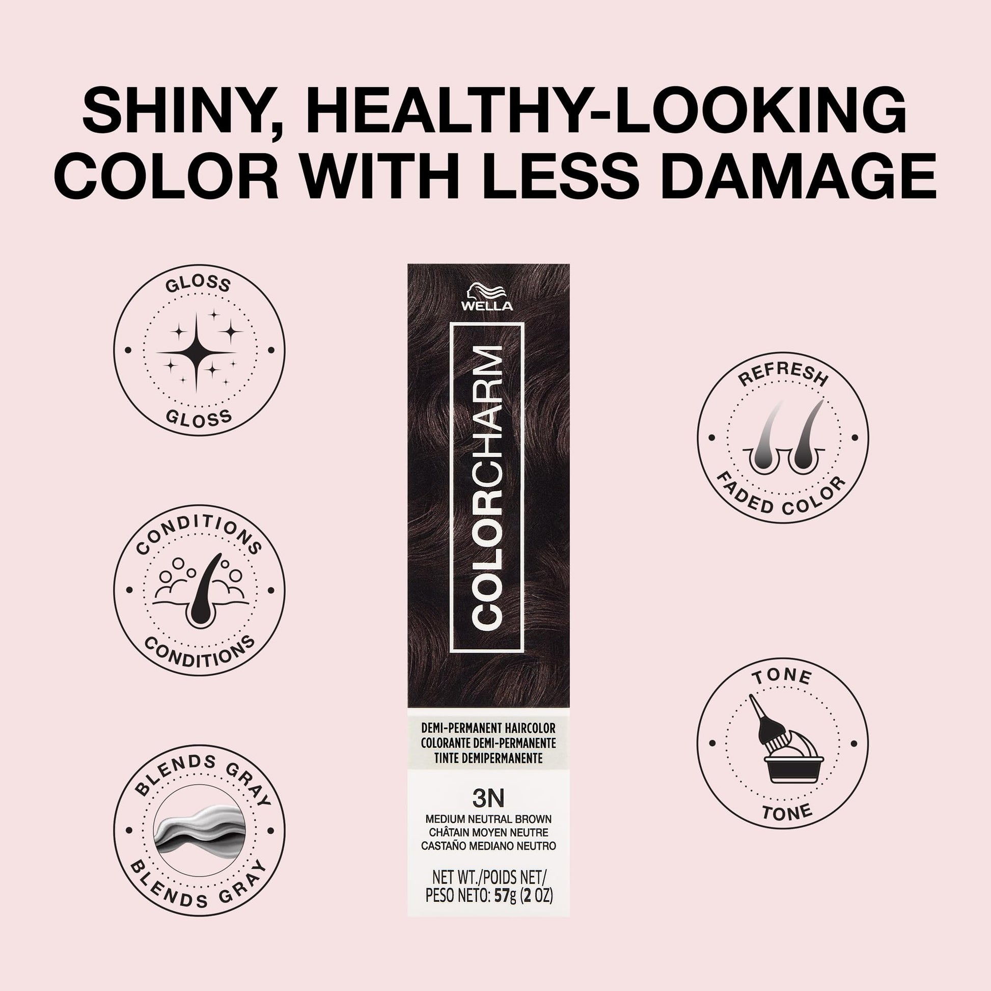 Misty Rose COLORCHARM Demi Permanent Hair Color 3N Medium Neutral Brown Gloss, Refresh and Tone 2 Fl Oz