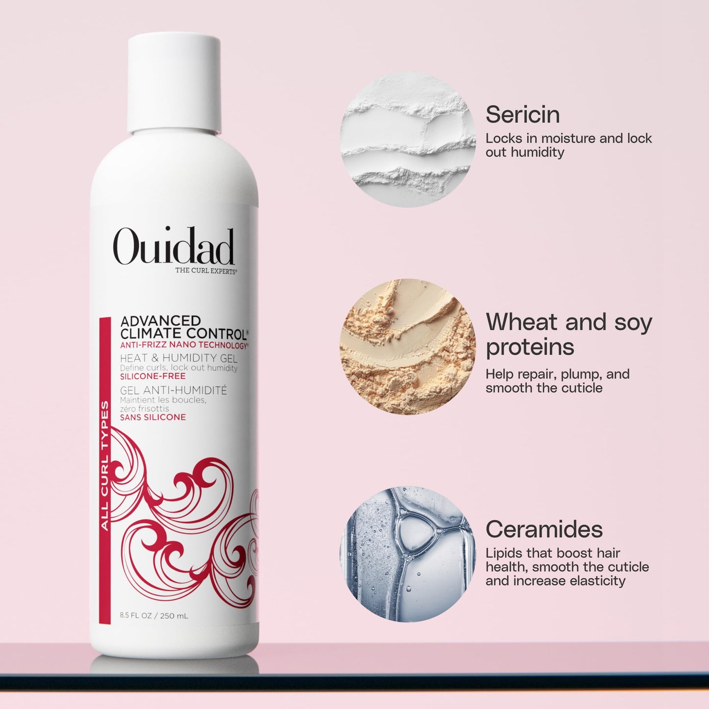 Light Gray Ouidad Advanced Climate Control Heat & Humidity Styling Kit, Anti Frizz Curly Hair Products to Lock in Moisture & Block Humidity, Flexible, Long-Lasting Hold, No Parabens & Sulfates