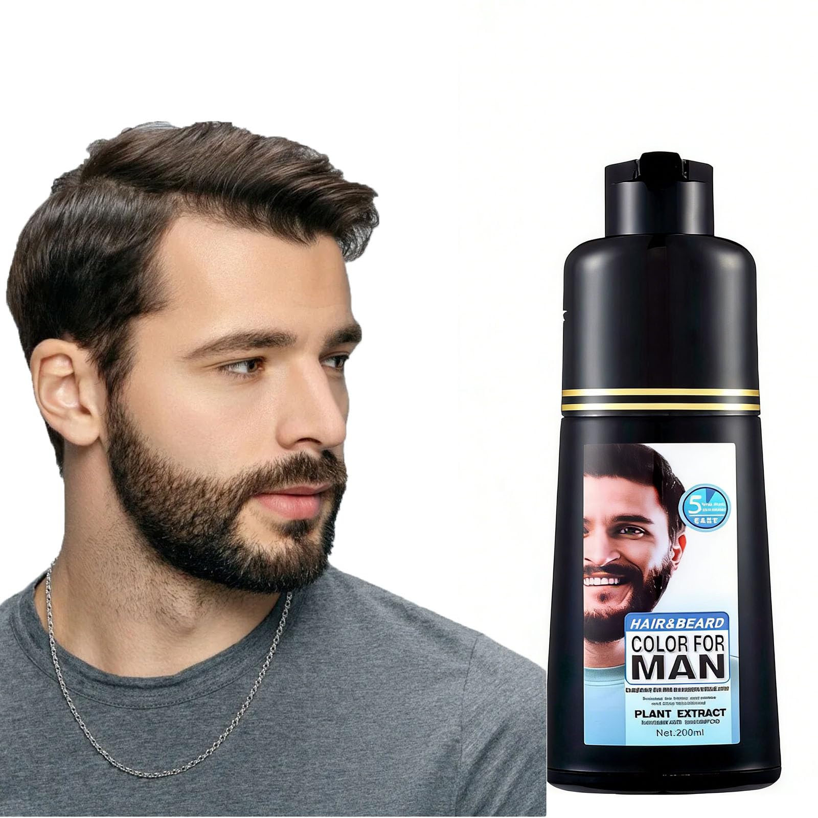 White Smoke COSYAGE Black Beard Dye Shampoo for Men 5 Minute Gray Coverage with Argan & Coconut Oil, No-Mess Formula, Lasts 5 Weeks, 200ML (Beard & Mustache)