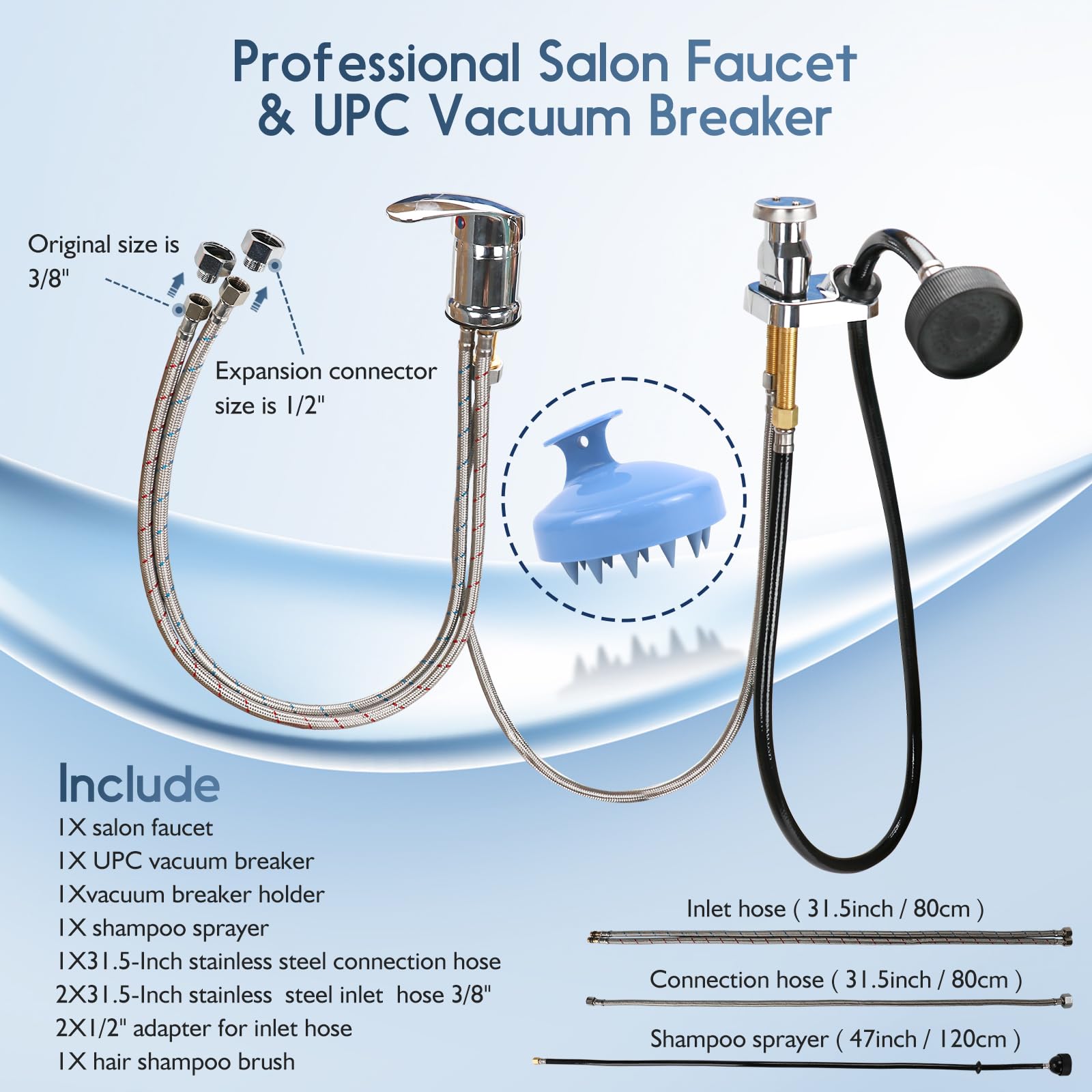 White Smoke LukLoy Salon Shampoo Bowl Faucet Vacuum Breaker Kit with Hair Shampoo Brush, Shampoo Bowl Hose and Sprayer Replacement Part