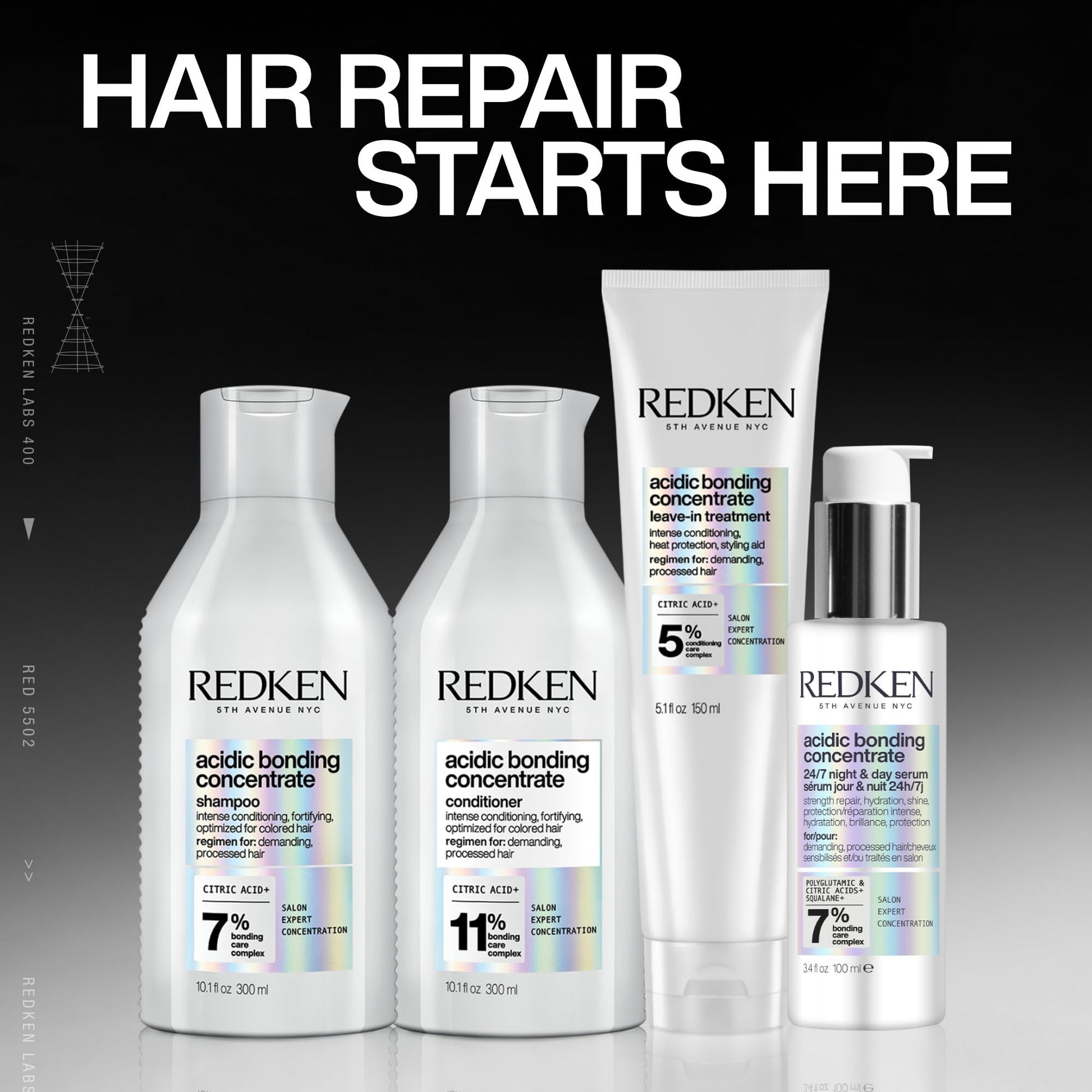 Black Redken Acidic Bonding Concentrate 24/7 Night & Day Serum For Damaged Hair - Nourishes & Restores, Overnight Hair Repair & Protection, Lightweight & Anti-Frizz