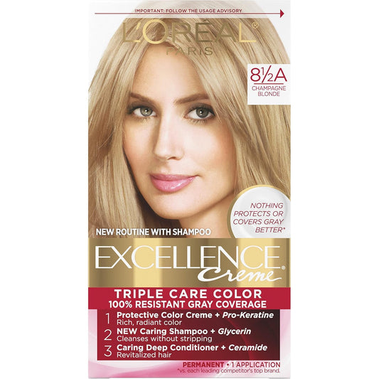 Rosy Brown L'Oreal Paris Excellence Créme Permanent Hair Color, Champagne Blonde [8.5A] 1 ea ( Packs of 3)