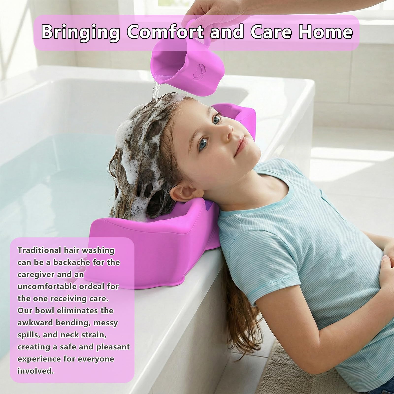 Light Gray Cinlitek Portable Shampoo Bowl，Soft Silicone Hair Washing Basin with Neck-Floating Support for Kids, Elderly, Pregnant Women & Mobility Impaired, Ideal for Home Bathroom, Salon & Care Facilities