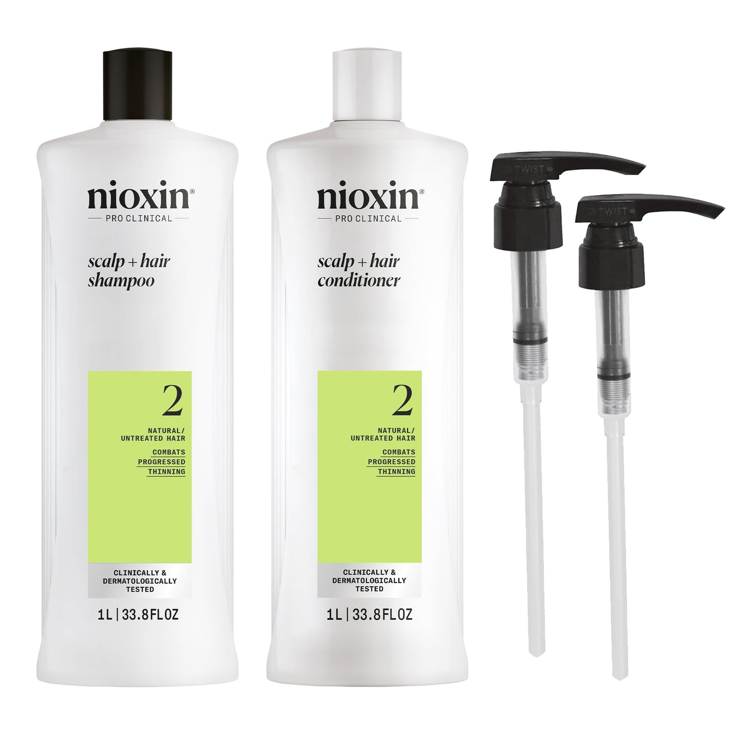 White Smoke Nioxin System 2 Shampoo & Conditioner Prepack | For Natural or Untreated Hair with Progressed Thinning | With Niacinamide and Biotin | Pumps Included | 33.8 Fl oz.