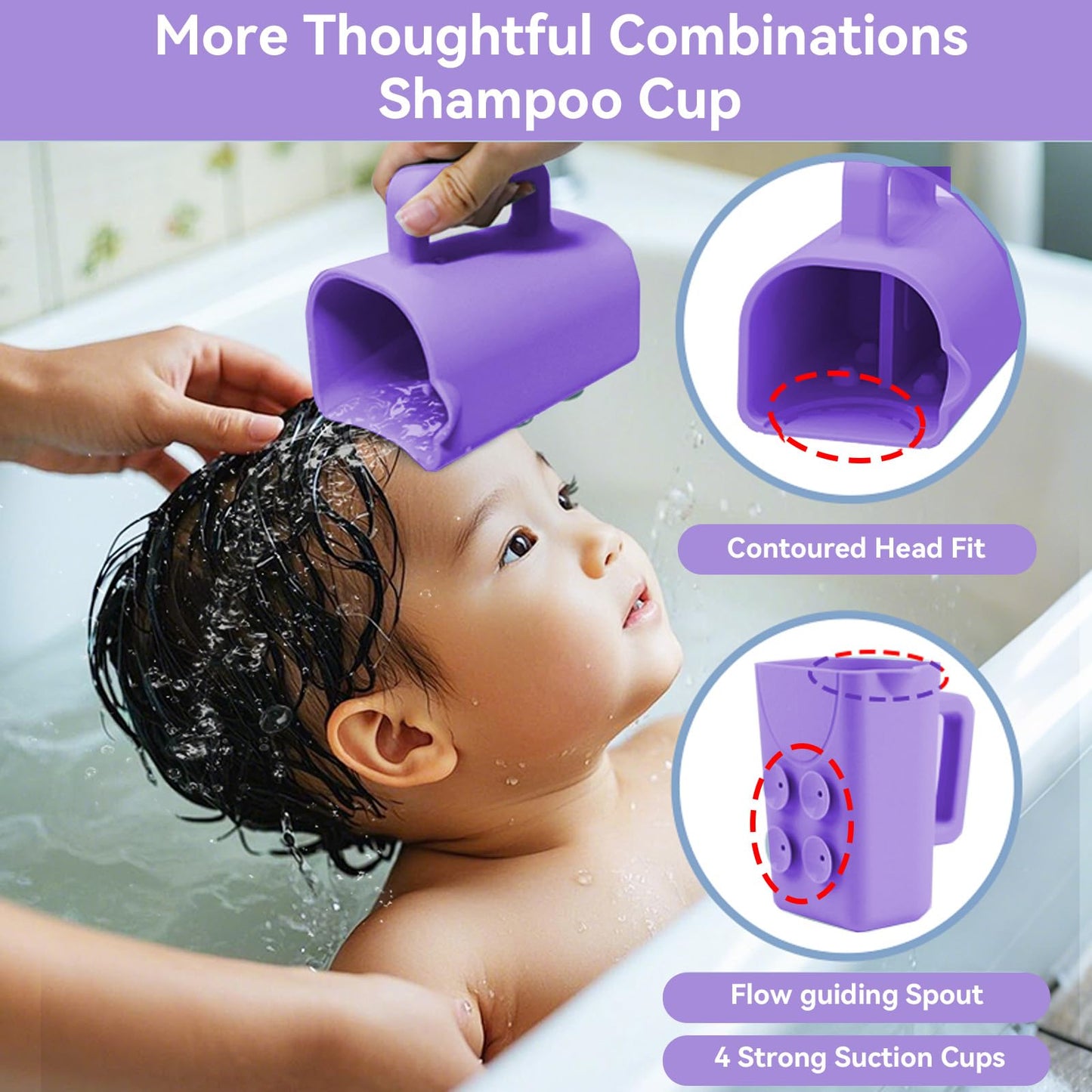 White Smoke Vurlexat Portable Hair Washing Station for Kids, Silicone Hair Wash Basin with Suction Rinse Cup, Tear-Free Shampoo Bowl with Absorbent Towel and Shampoo Massage Brush for Sink or Bathtub(Purple)