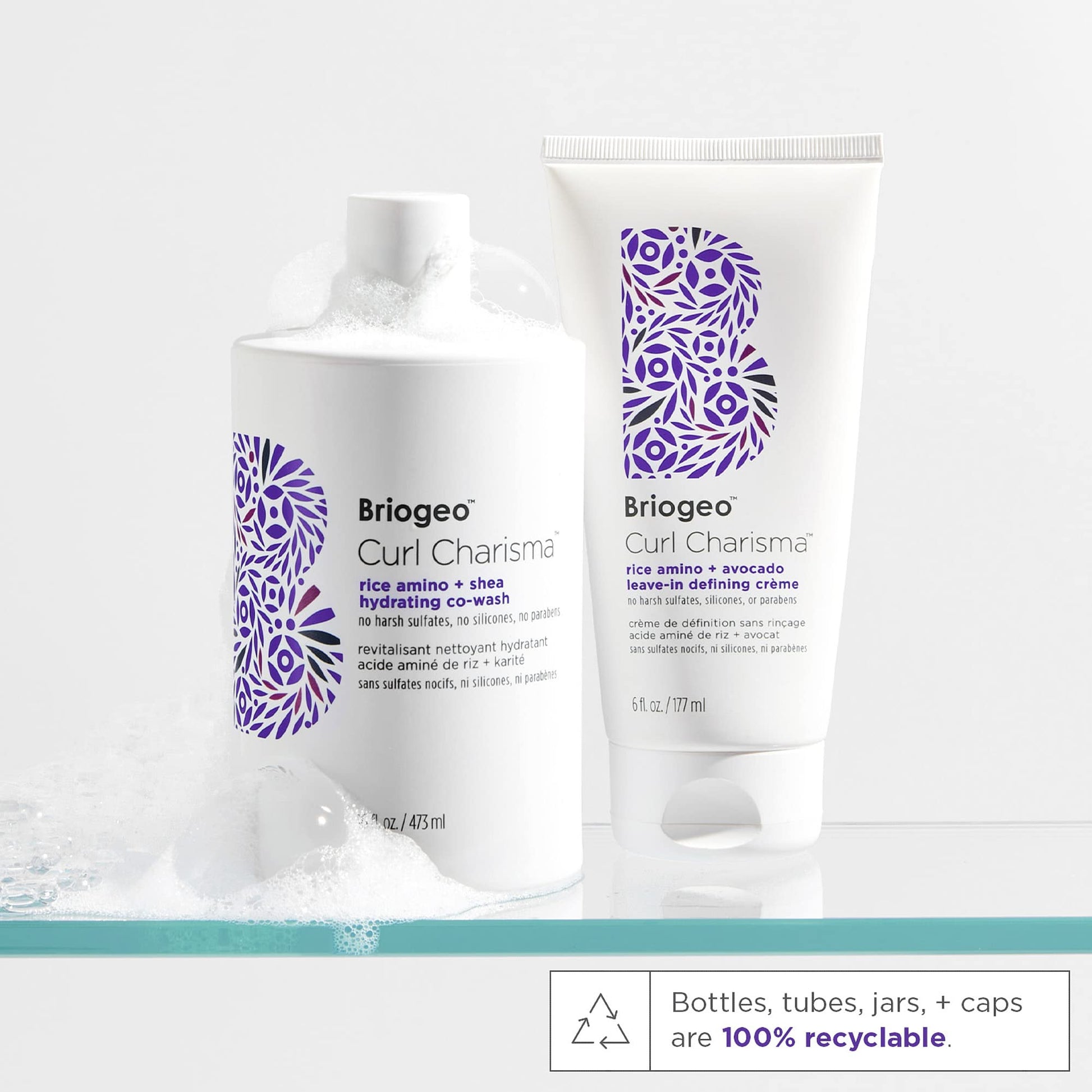 Lavender Briogeo Curl Charisma Rice Amino + Avocado Leave-In Defining Crème, Anti Frizz Hair Styling Moisturizer, Leave In Cream for Wavy, Curly, Coily Hair, Boosts Hydration, Vegan, Cruelty-Free