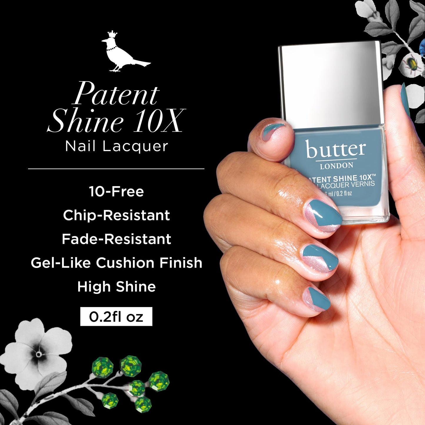 Black butter LONDON Patent Shine 10X Nail Lacquer Polish, Waterloo Blue - Gel-Like Finish & Chip-Resistant Nail Lacquer Helps Protects & Strengthens Nails - Vegan & Cruelty-Free