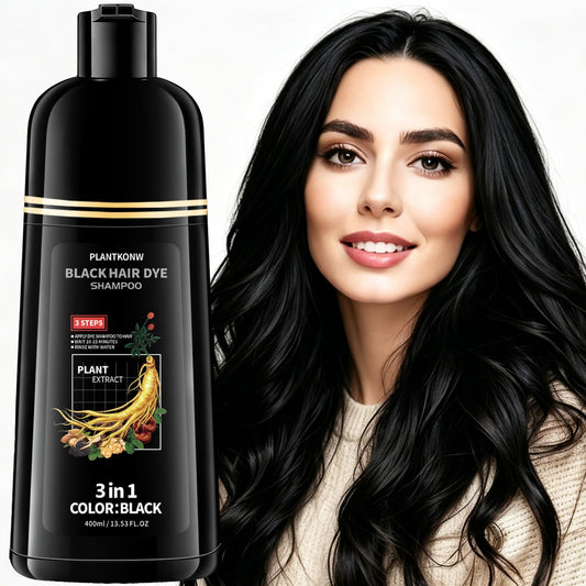 Black Plantkonw Black Hair Dye Shampoo, 3 In 1 Semi Permanent Hair Color Shampoo for Gray Coverage, Natural Hair Dye for Women & Men, Ammonia & Paraben Free