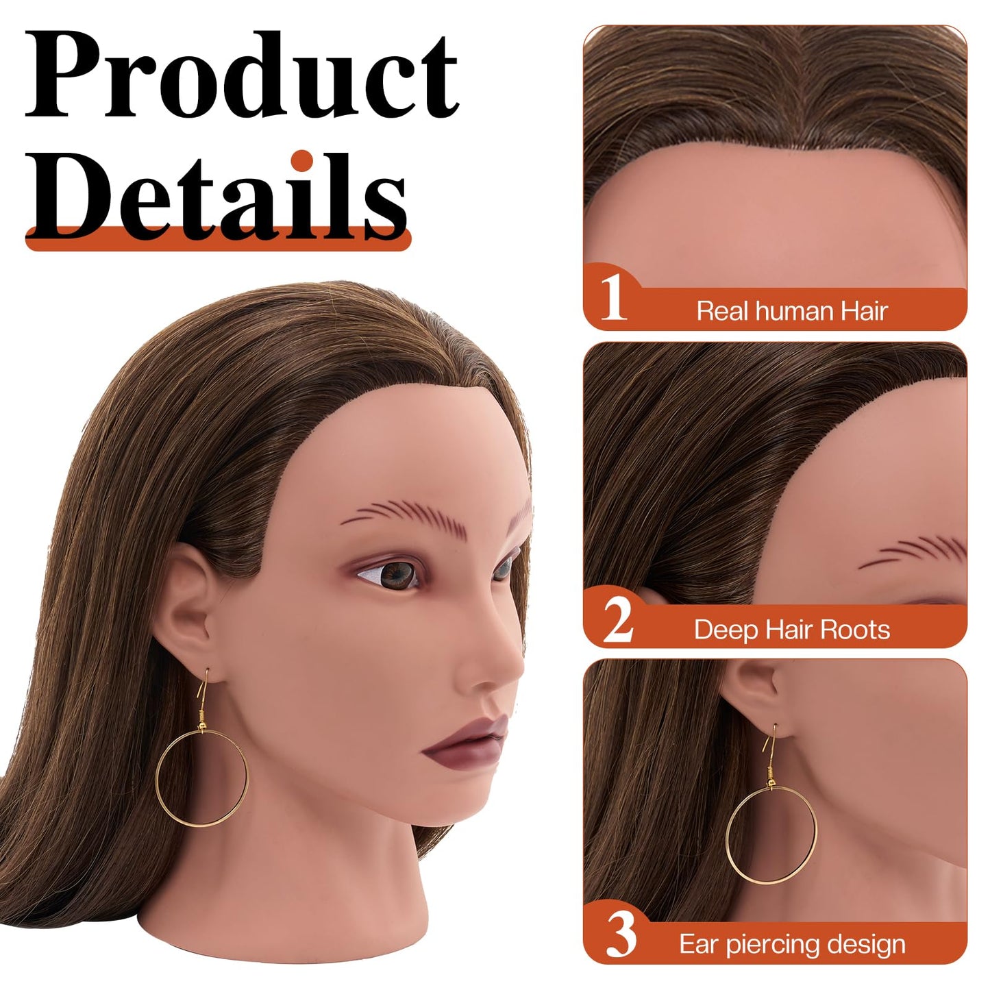 White Smoke 20" Mannequin Head Human Hair,100% Real Hair Mannequin Head,Cosmetology Human Hair Mannequin Doll Head for Hair Styling,Practice Braiding Styling Head with Table Clamp Suitable for Hair Extensions