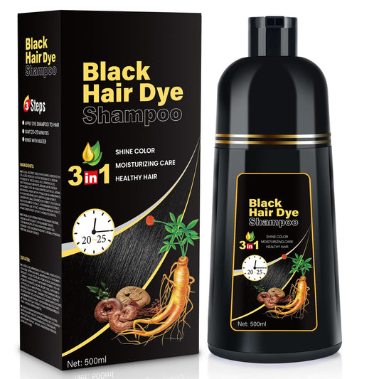 Black YOURTONE Black Hair Dye Shampoo Instant & Easy 3-in-1 Hair Color Solution for Men and Women - Herbal Formula, Ammonia-free, Lasts 30 Days - 16.90 oz