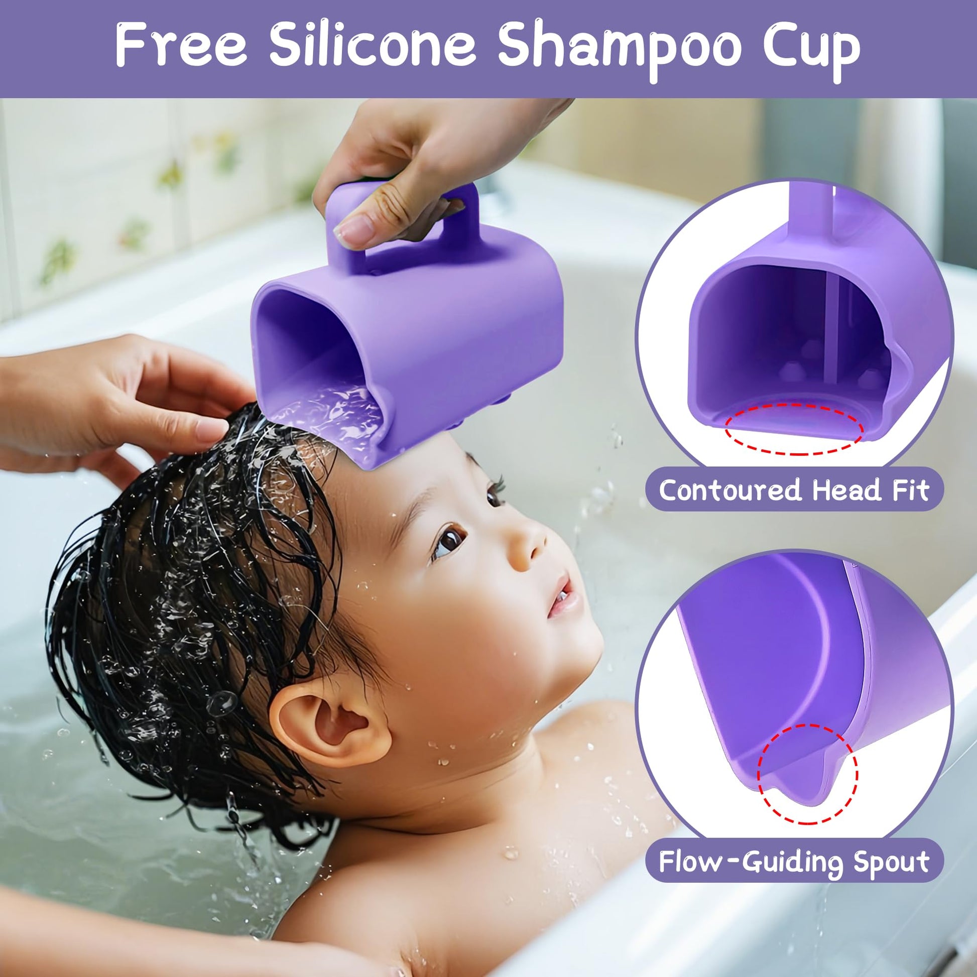 White Smoke Portable Hair Washing Station for Kids, Toddlers, Children, Teens, Silicone Hair Washing Basin for Sink or Bathtub, Tear-Free Shampoo Bowl with Rinser Cup, Neck Support for Kids, Purple