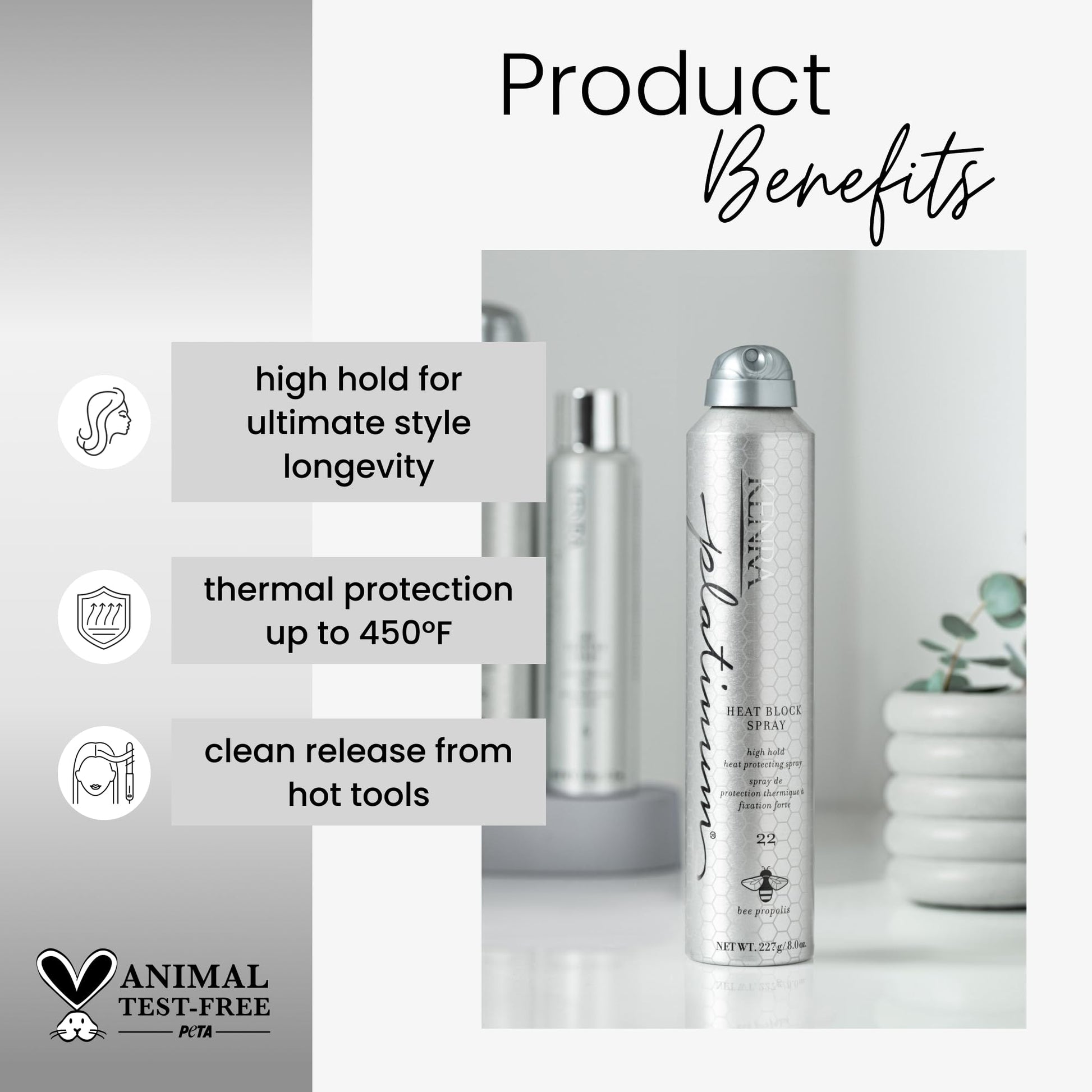 White Smoke Kenra Professional Platinum Heat Block Spray 22 | Heat Protecting Hairspray | All Hair Types | 8 oz.