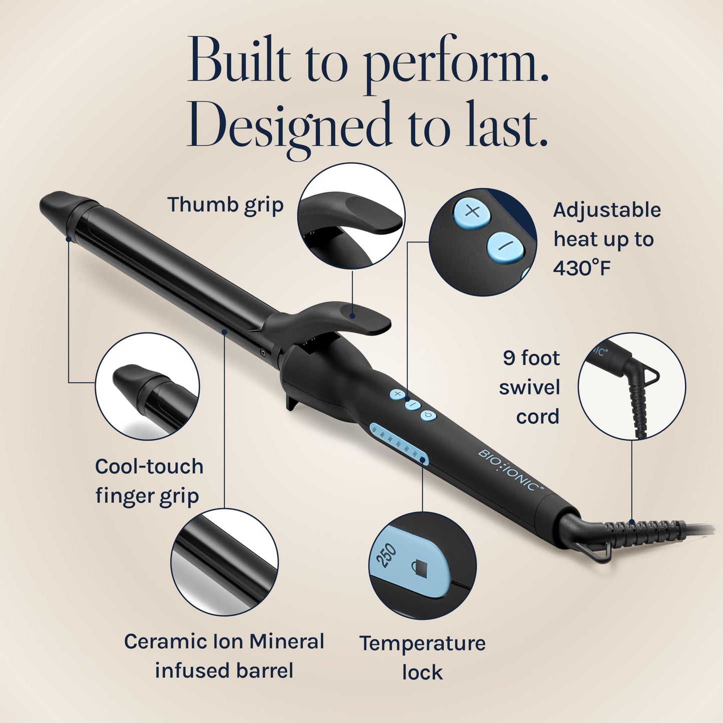 Antique White Bio Ionic Long Barrel Styler, 1" Curling Iron with Moisture Heat Technology & NanoIonic MX, Verstatile Curling Wand with Longer Barrel for Large Sized Soft Curls & Waves