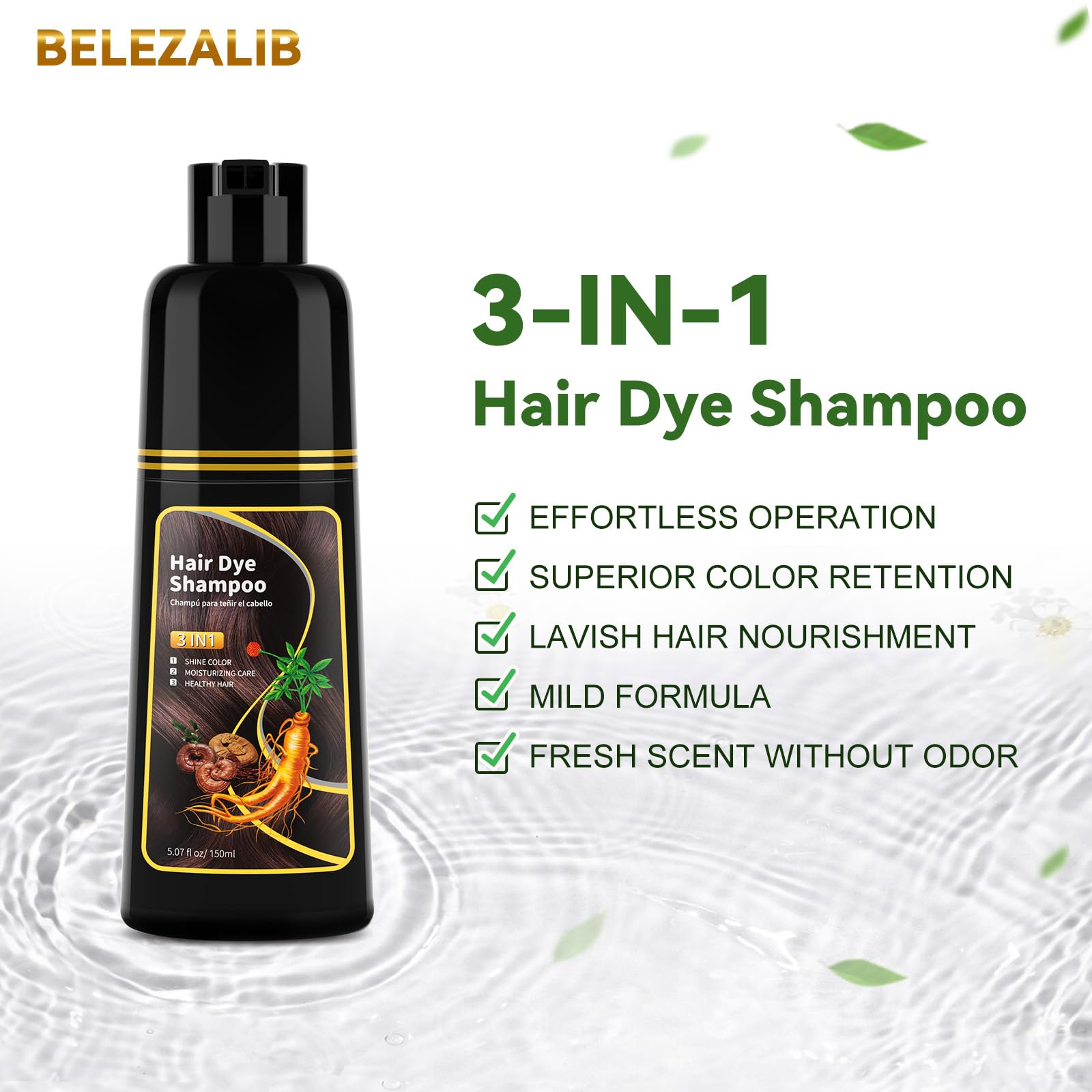 White Smoke Dark Brown Hair Dye Shampoo - Natural Nutrition for Gray Hair Coverage, 3 in 1 Shampoo for women, Semi Permanent Hair Color for Instant, Lasts 30 Days/Natural herbal Ingredients, 150 ML/5.07 OZ