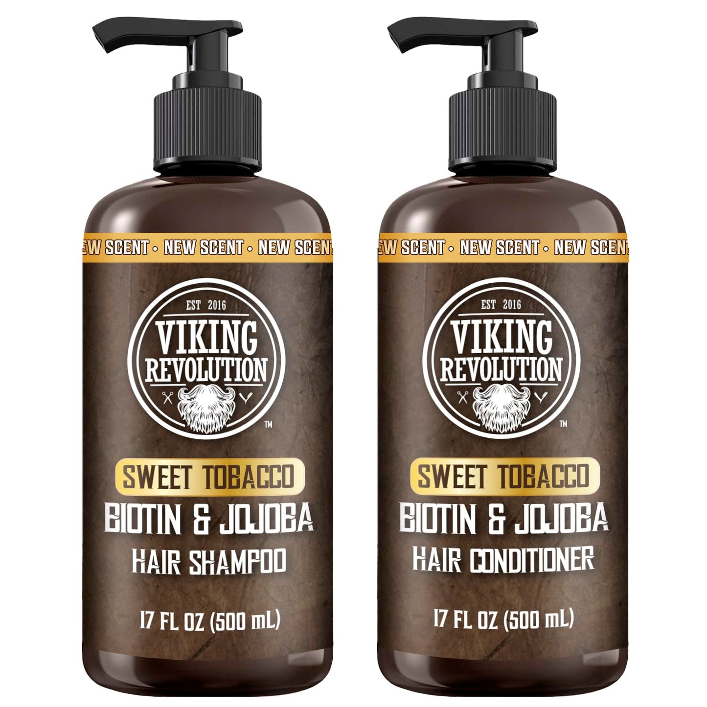 White Smoke Viking Revolution Sweet Tobacco Mens Shampoo and Conditioner Set with Biotin and Jojoba Oil - Natural Hair Shampoo and Hair Conditioner for Men with Vitamin B5 - Mens Shampoo for Thinning Hair (17Oz)