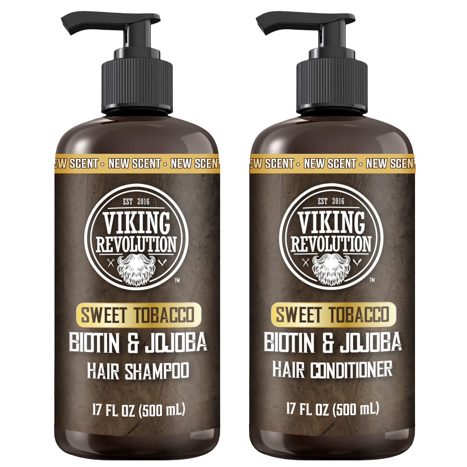White Smoke Viking Revolution Sweet Tobacco Mens Shampoo and Conditioner Set with Biotin and Jojoba Oil - Natural Hair Shampoo and Hair Conditioner for Men with Vitamin B5 - Mens Shampoo for Thinning Hair (17Oz)
