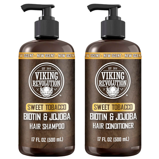 White Smoke Viking Revolution Sweet Tobacco Mens Shampoo and Conditioner Set with Biotin and Jojoba Oil - Natural Hair Shampoo and Hair Conditioner for Men with Vitamin B5 - Mens Shampoo for Thinning Hair (17Oz)