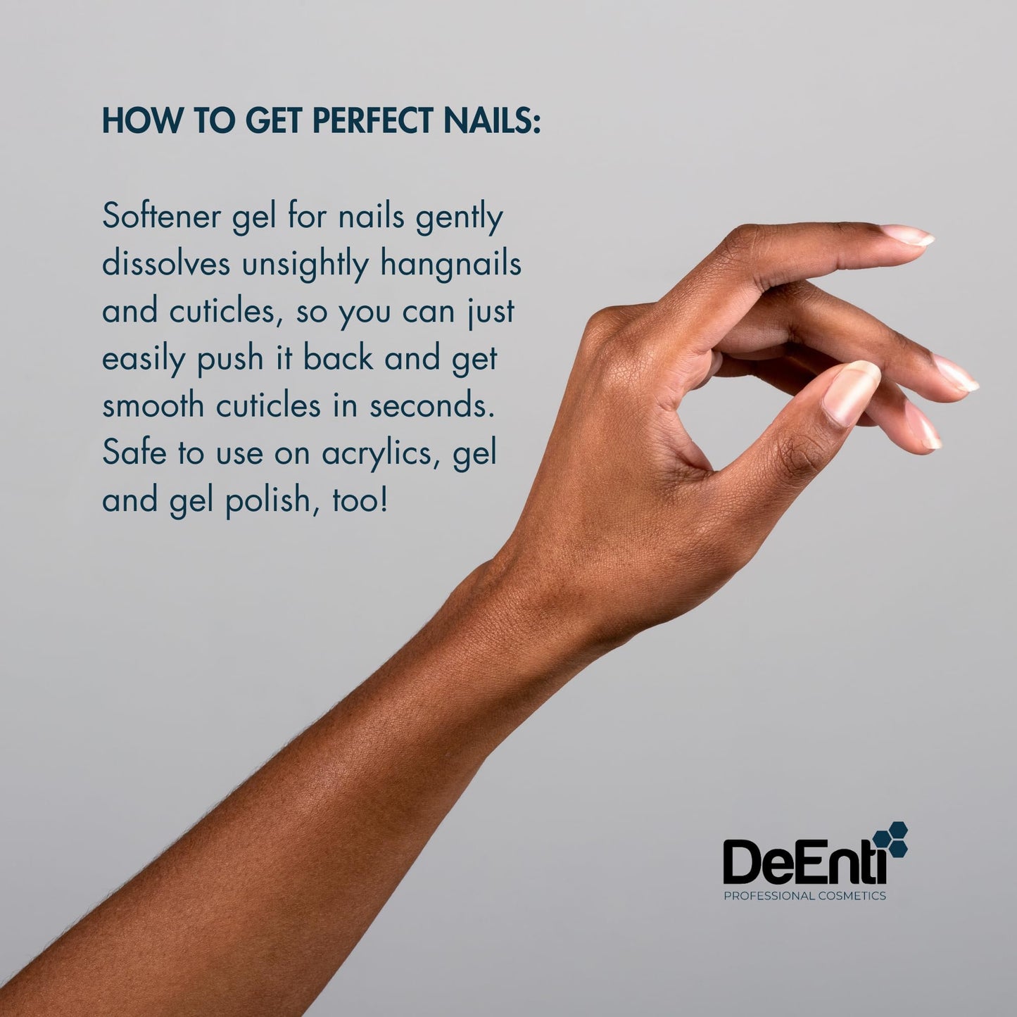 Gray DeEnti Instant Cuticle Remover Gel, Professional Cuticle Softener with Instant 15-Second Removal, 8oz Bottle for Hand, Foot & Nail Care, Salon Quality Manicure & Pedicure Supplies