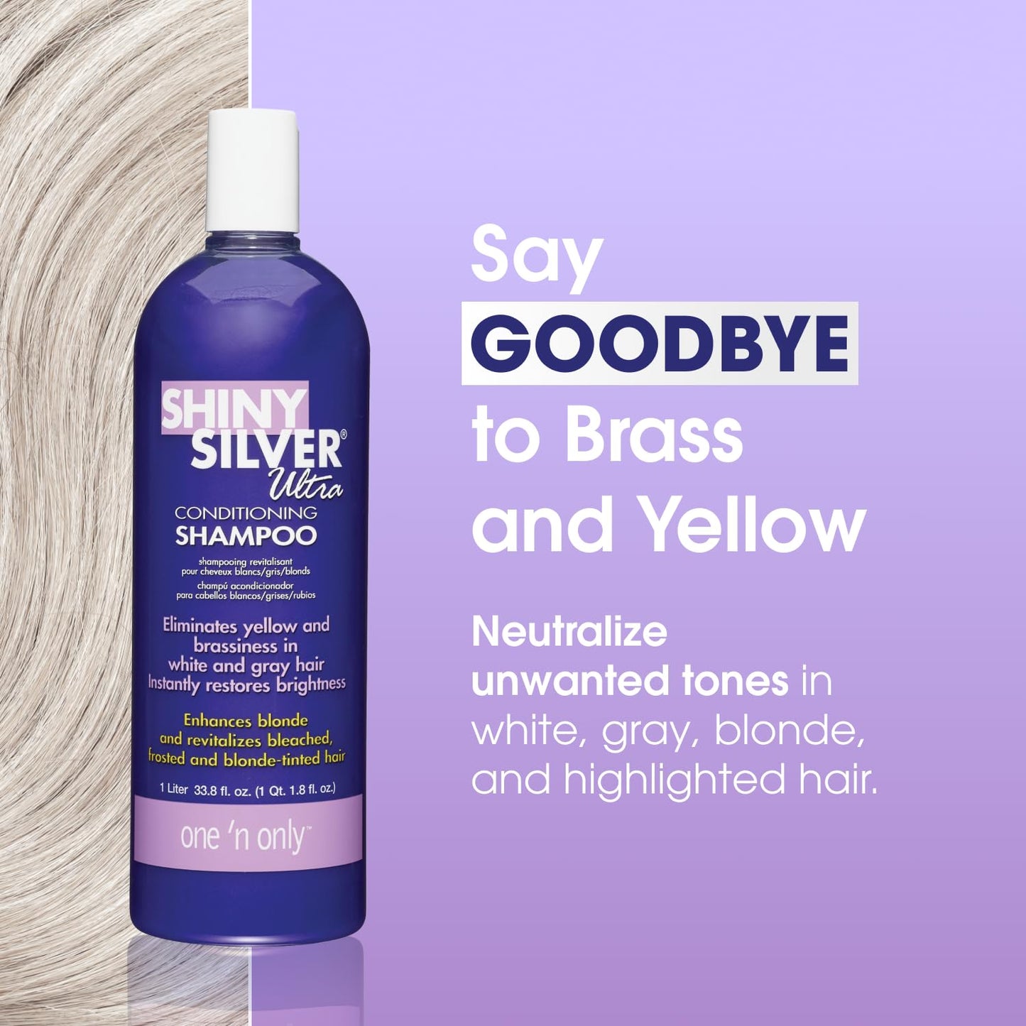 Light Steel Blue One 'n Only Shiny Silver Purple Shampoo - Argan Oil Toning Hair Shampoo for Blonde, Gray, White & Highlighted Hair - Moisturizes, Brightens & Reduces Brassiness (1 Liter)