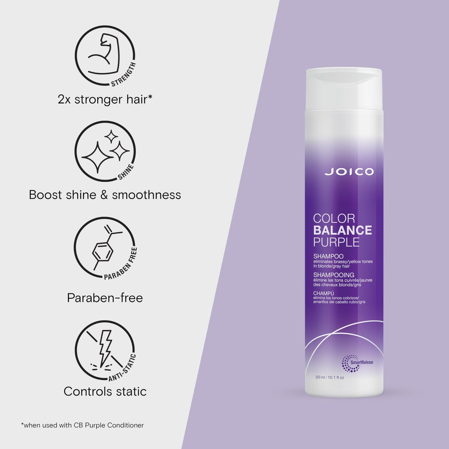 Lavender Joico Color Balance Purple Shampoo | For Cool Blonde, Gray Hair | Eliminate Brassy Yellow Tones | Boost Color Vibrancy & Shine | UV Protection | With Rosehip Oil & Green Tea Extract | 10.1 Fl Oz