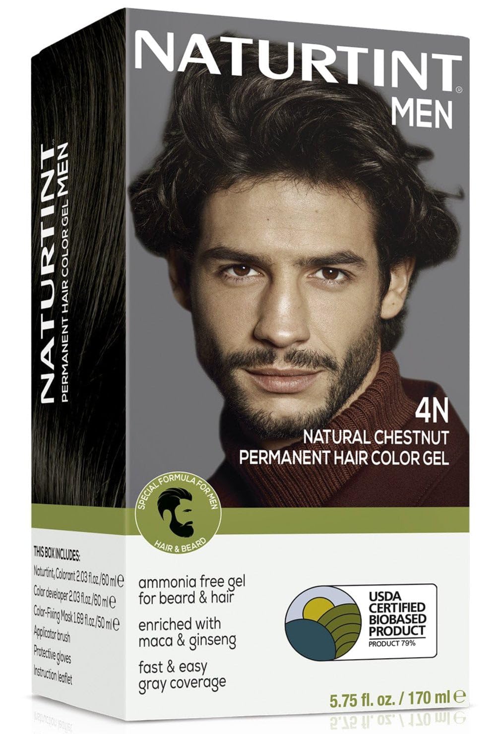 White Smoke Naturtint Mens Permanent Hair Color for Hair Beard and Mustache (4N Men's Natural Chestnut)