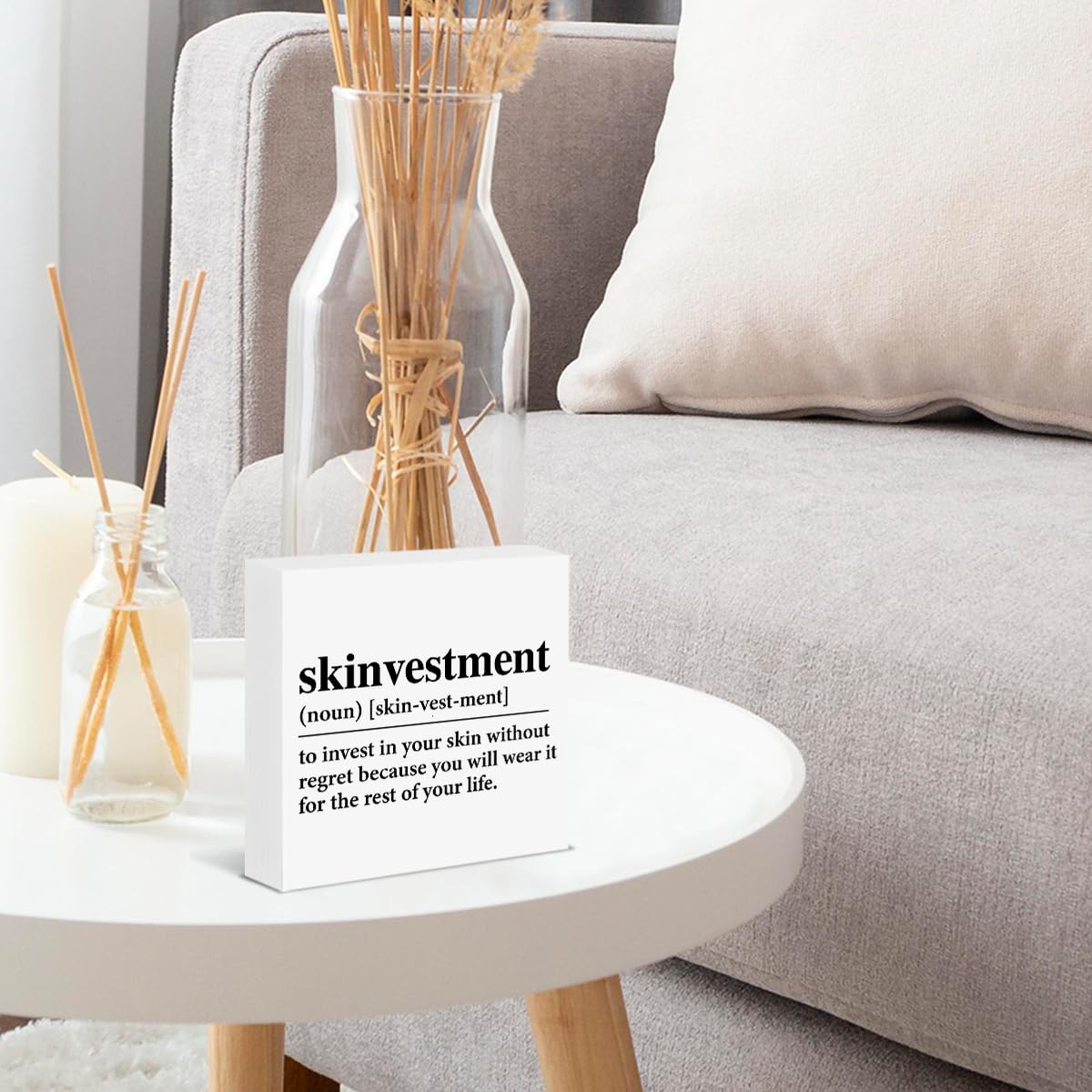 Light Gray Skin Care Sign Spa Decor Self Care Skinvestment Wood Block Sign Massage Beauty Room Salon Decoration Gifts for Esthetician Beautician Beauty Artist