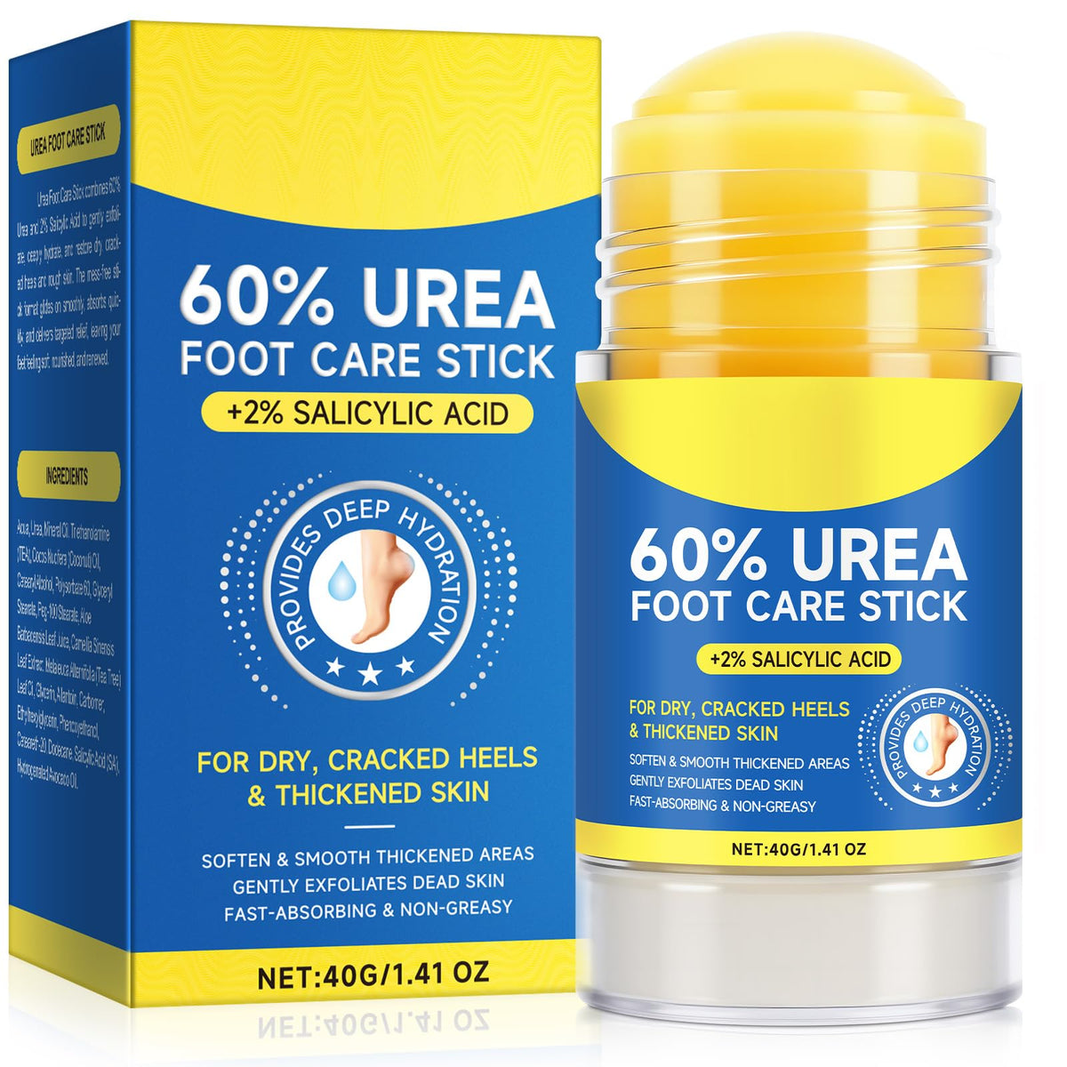 Light Goldenrod 60% Urea with 2% Salicylic Acid Urea Foot Care Stick, Foot Cream Moisturizer for Dry Cracked Feet, Knees, Elbows, Hands,Moisturizes and Hydrates the Dry Skin,Callus Remover & Skin Softener -1.41oz